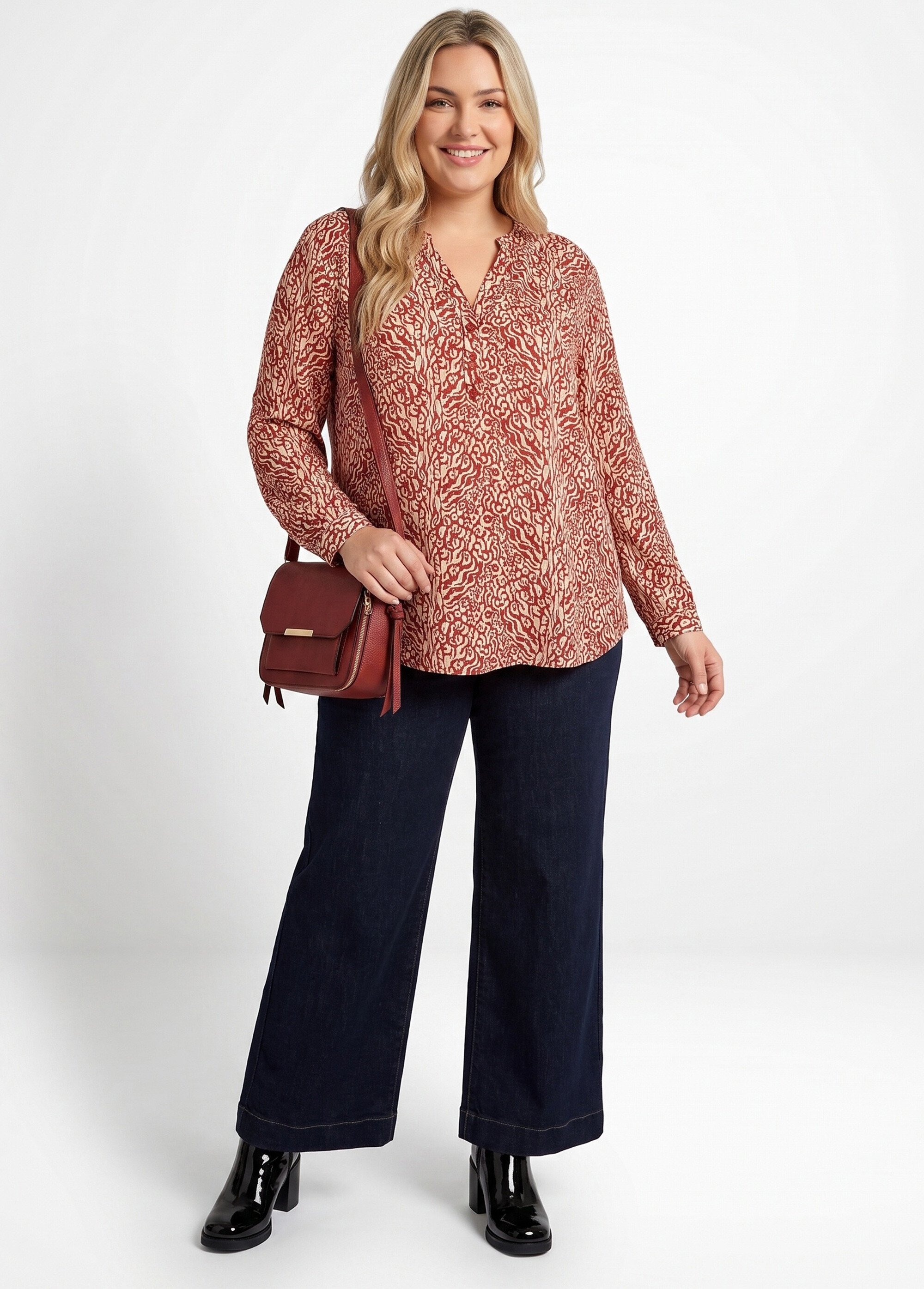 Chemisier motif animalier avec fil doré Femme Grande Taille Orange CHY-F704 SI1