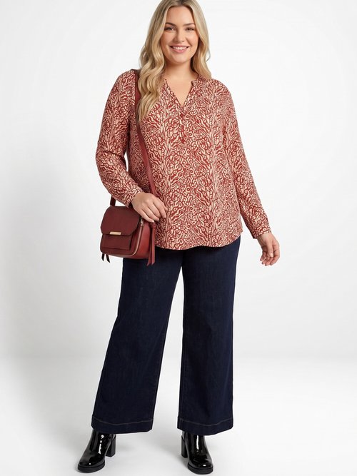 Chemisier motif animalier avec fil doré Femme Grande Taille Orange CHY-F704 SI1