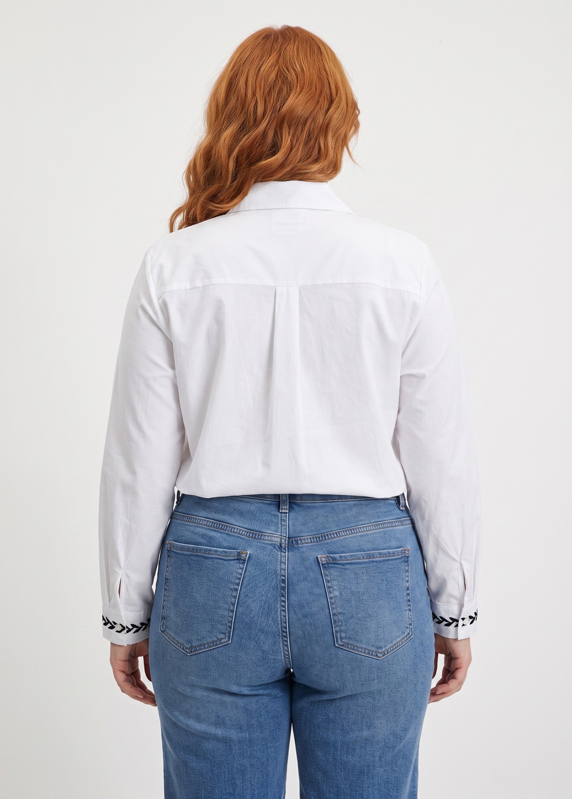 Chemisier popeline coton avec broderies Femme Grande Taille Blanc CHY-A81 DO1