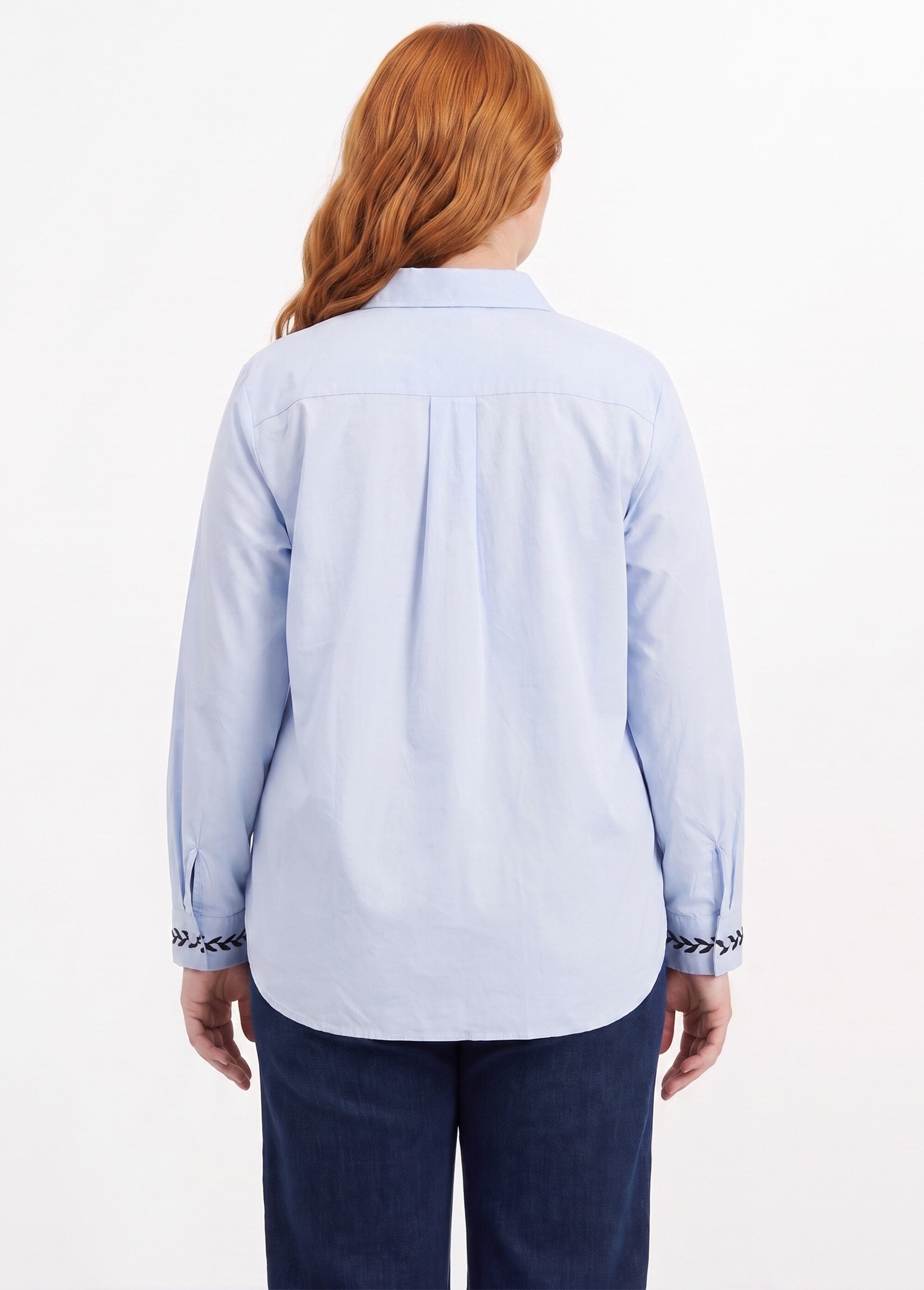 Chemisier popeline coton avec broderies Femme Grande Taille BLEU CIEL ET MARINE CHY-A81 DO1