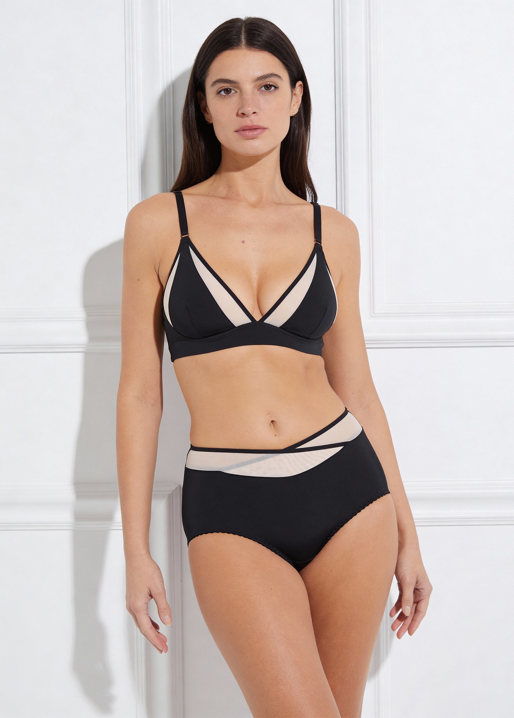 Culotte midi taille normale tulle et microfibre Femme Noir DEVOTION SF1