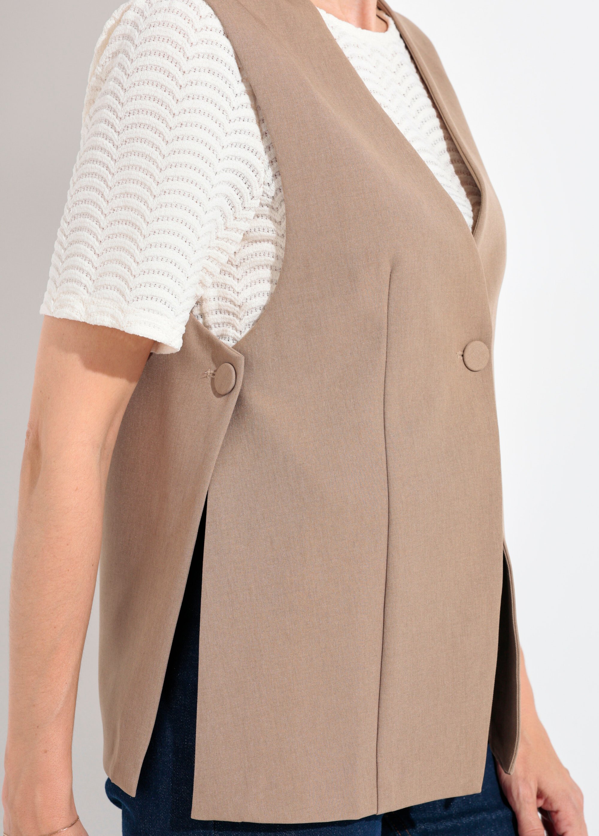 Gilet costume sans manches bouton côtés Femme Beige JB-A3184 DE2