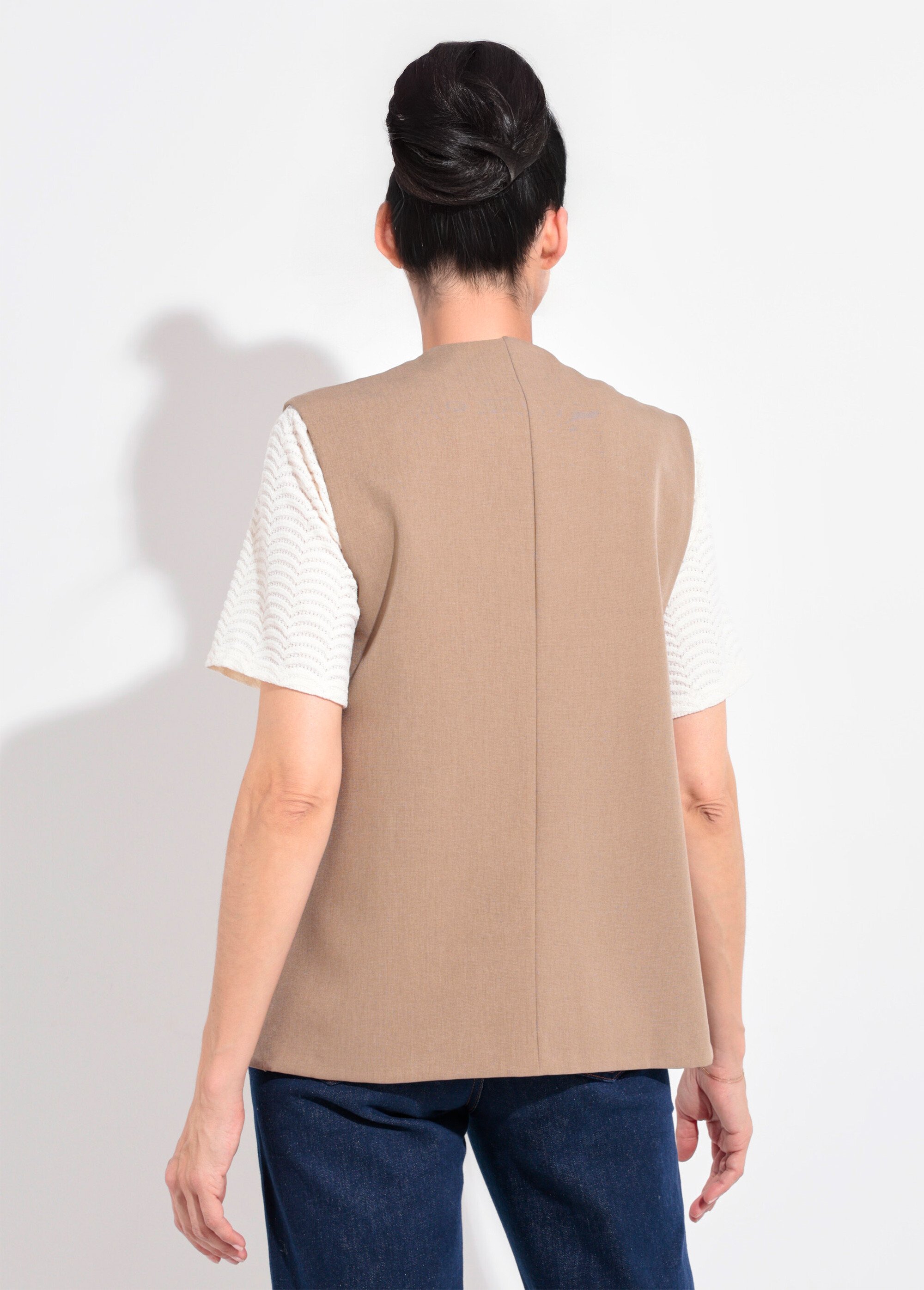 Gilet costume sans manches bouton côtés Femme Beige JB-A3184 DO1