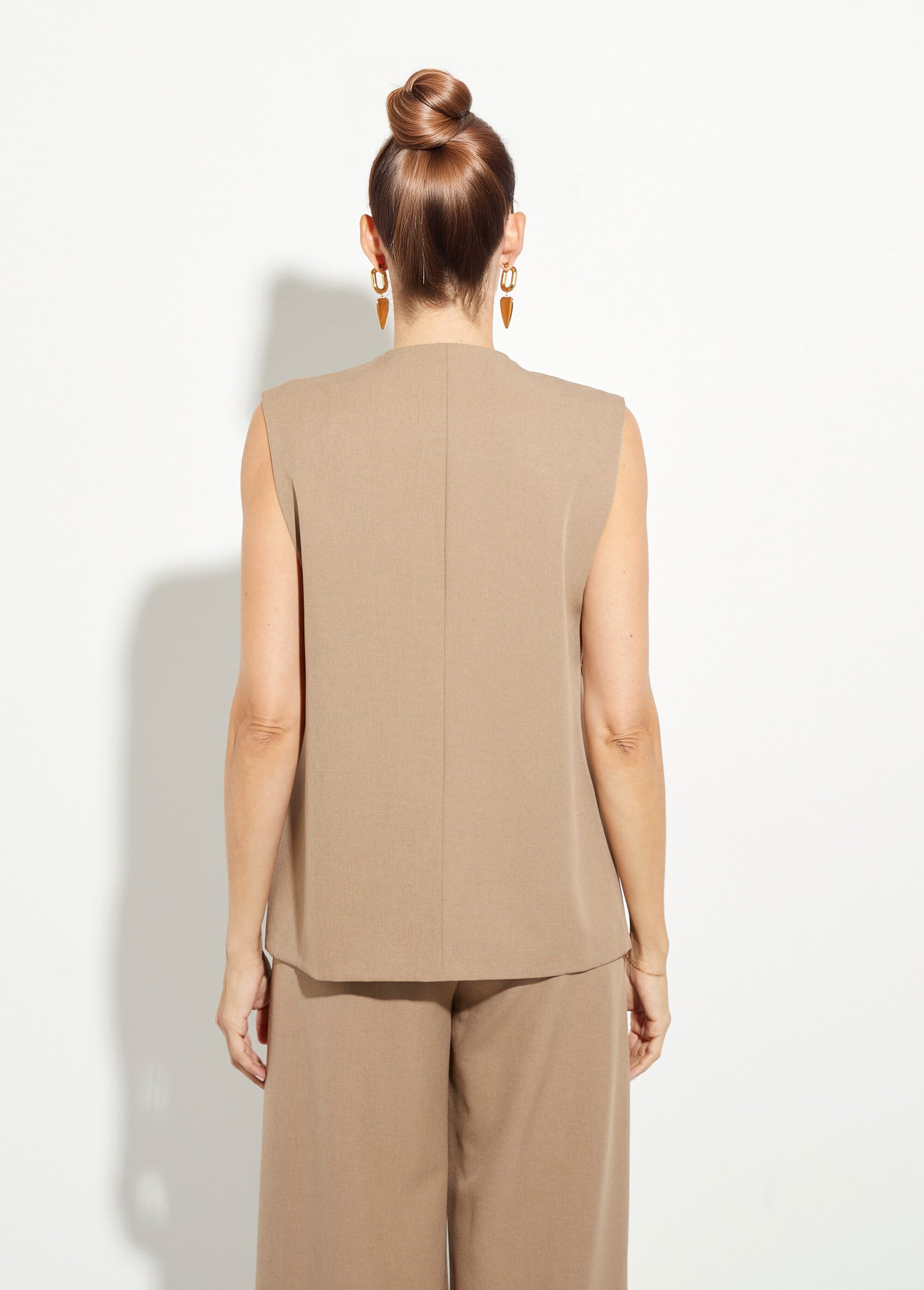 Gilet costume sans manches bouton côtés Femme Beige JB-A3184 DO1