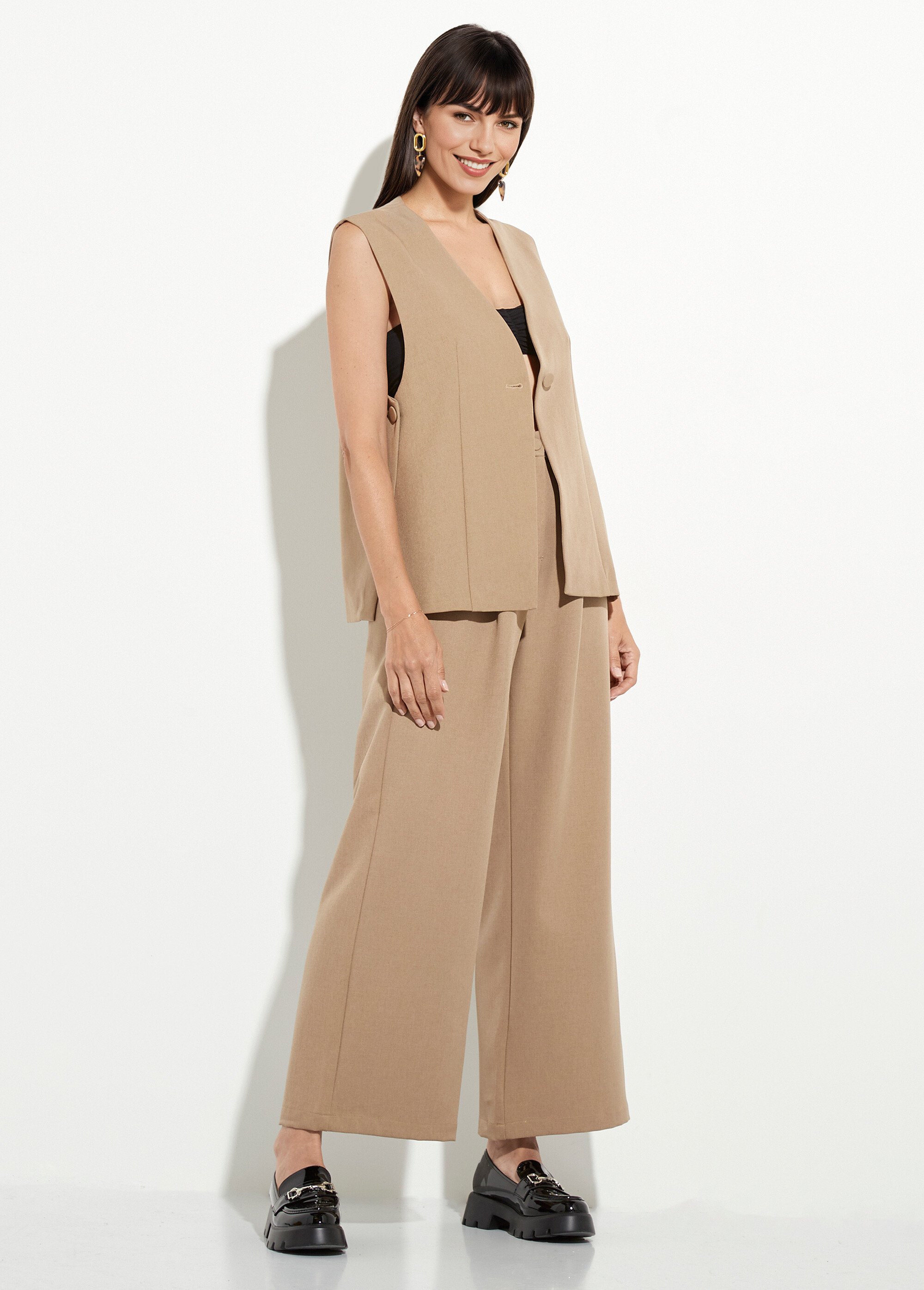 Gilet costume sans manches bouton côtés Femme Beige JB-A3184 SF1