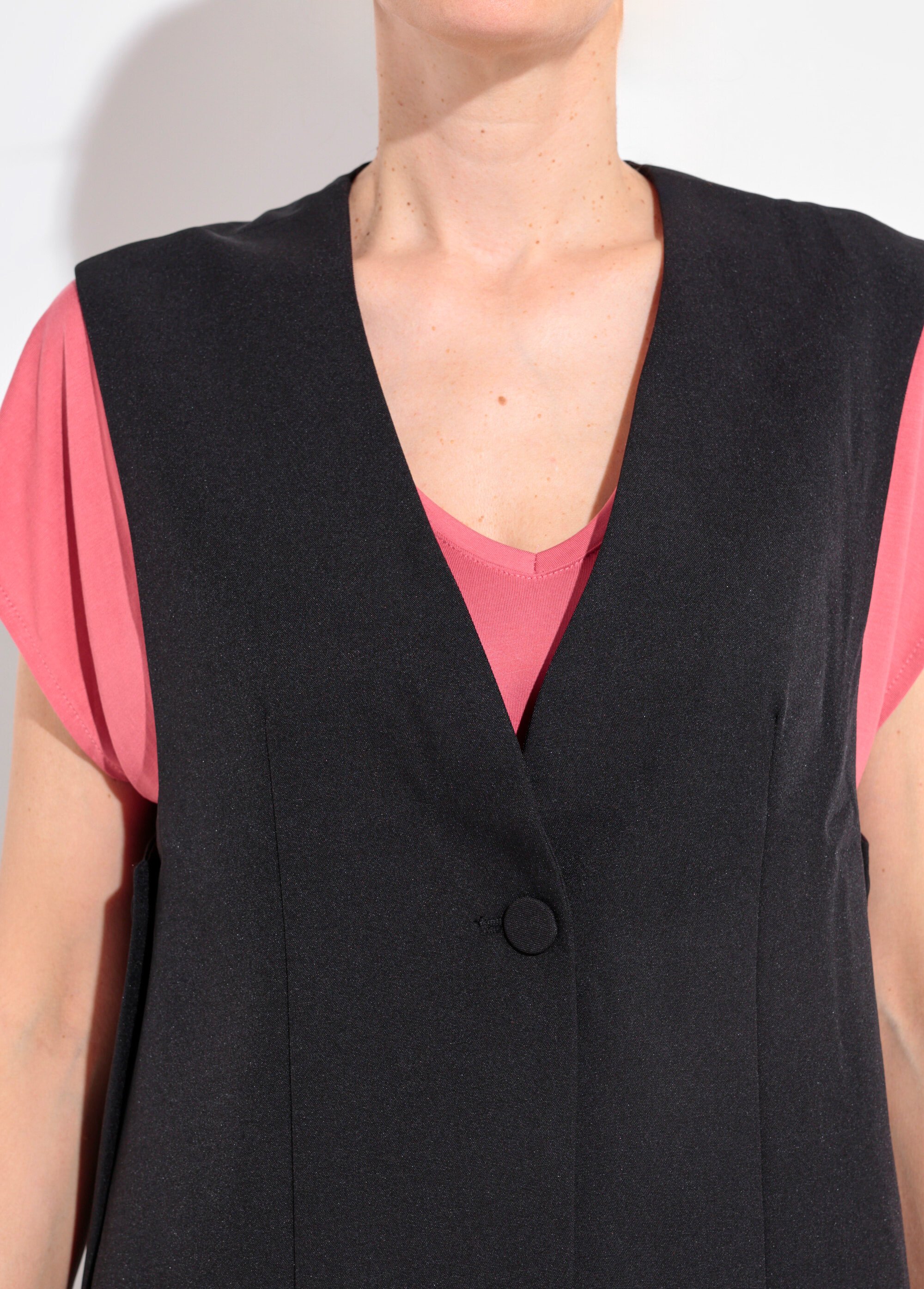 Gilet costume sans manches bouton côtés Femme Noir JB-A3184 DE1