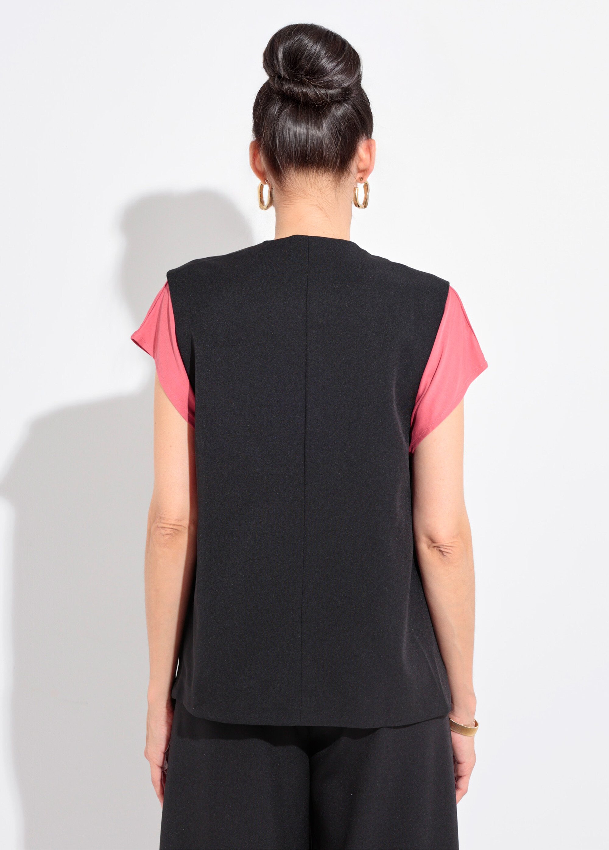 Gilet costume sans manches bouton côtés Femme Noir JB-A3184 DO1