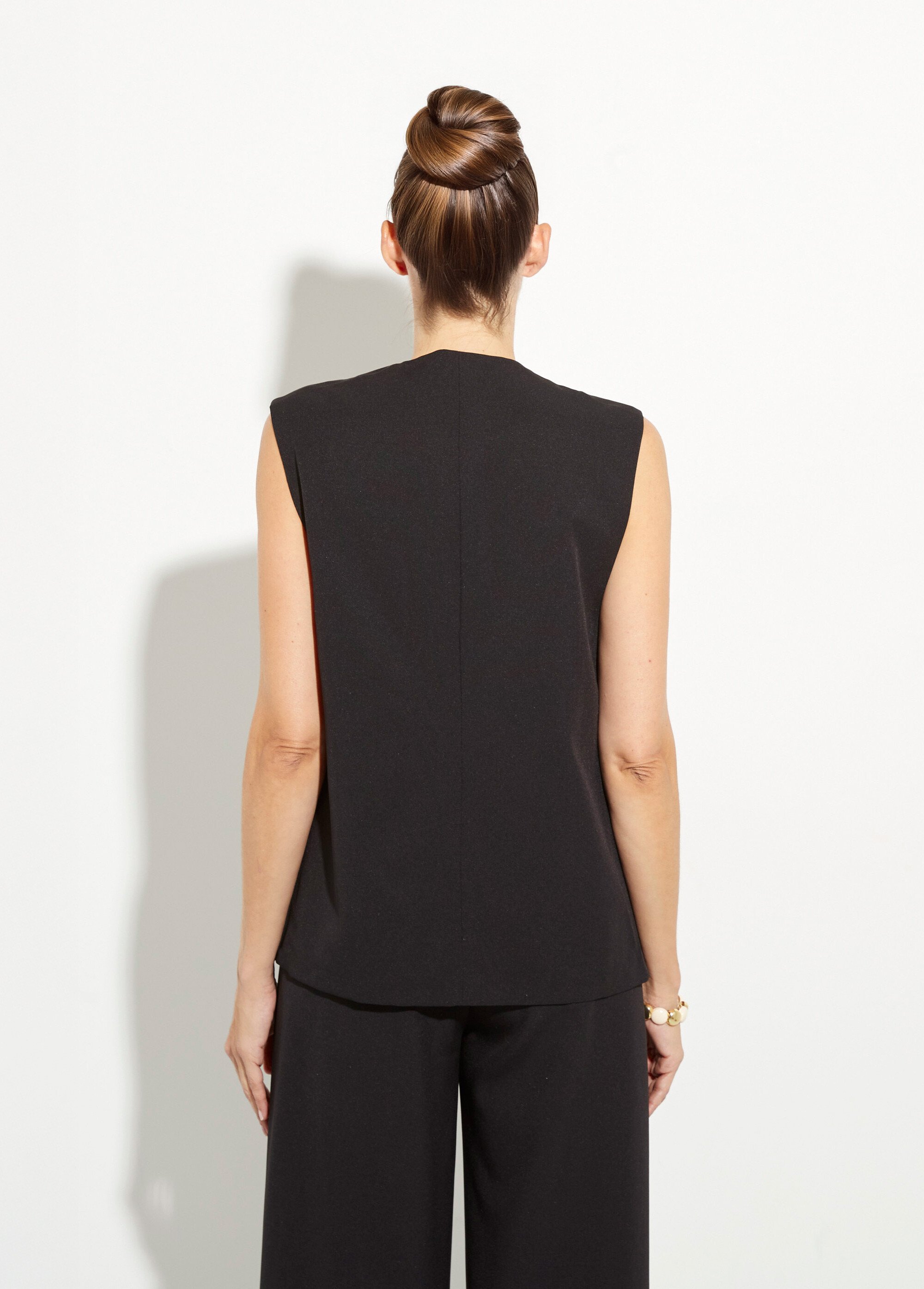 Gilet costume sans manches bouton côtés Femme Noir JB-A3184 DO1