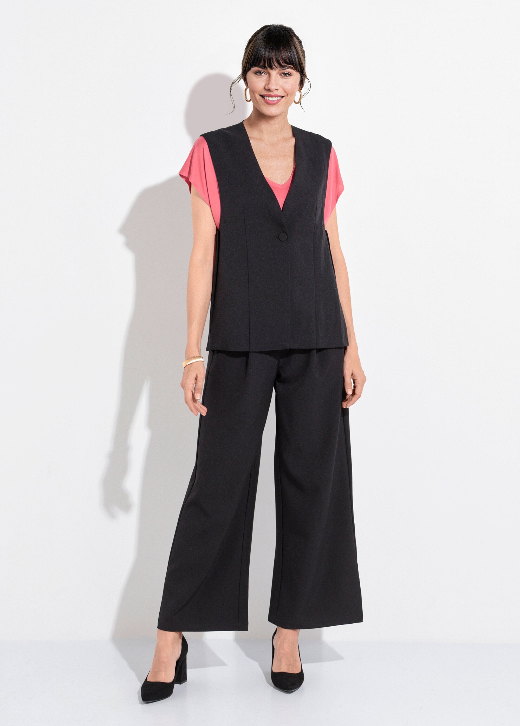 Gilet costume sans manches bouton côtés Femme Noir JB-A3184 SF1