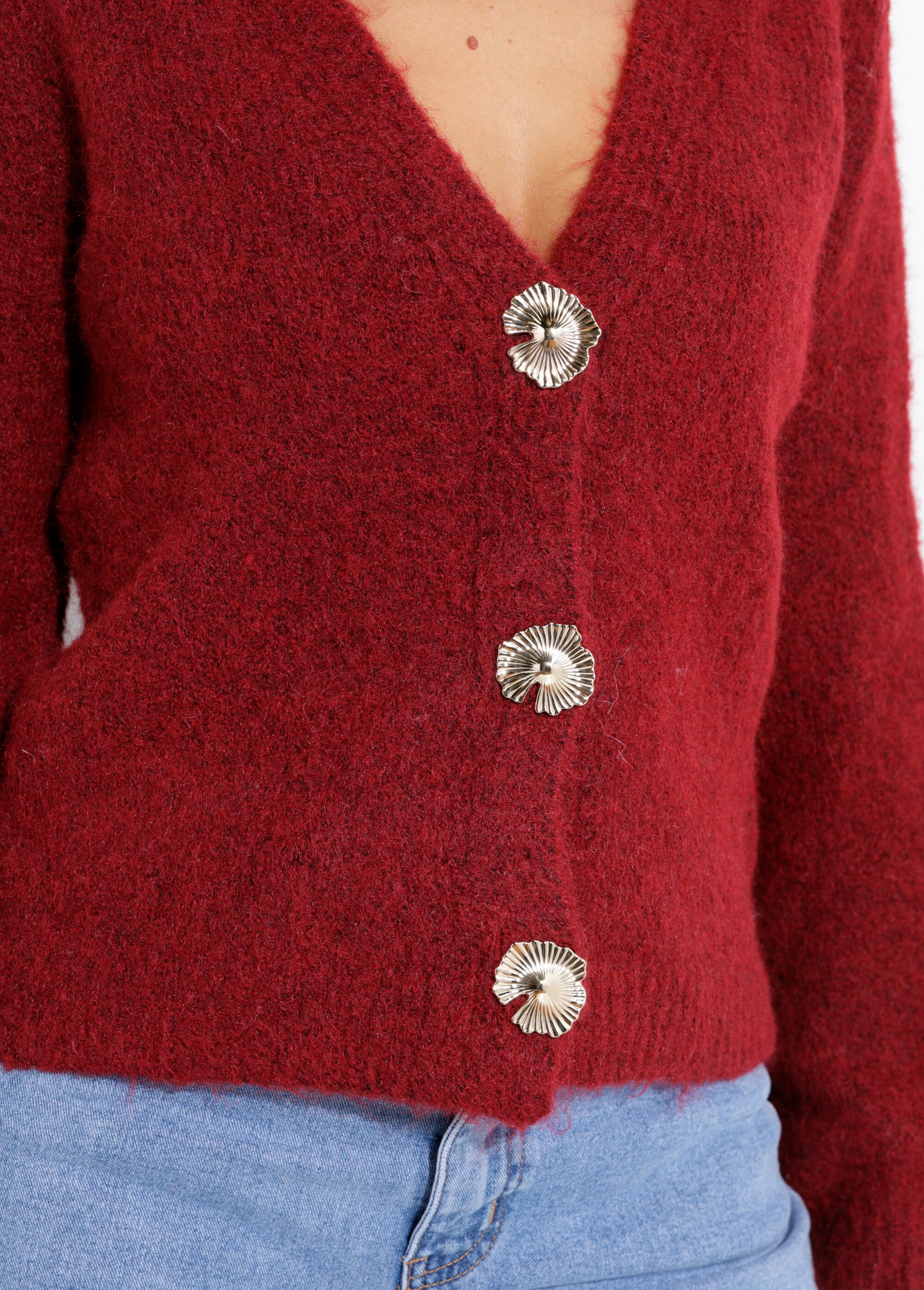 Gilet maille douce avec boutons bijoux Femme Rouge MQ-J002 DE2