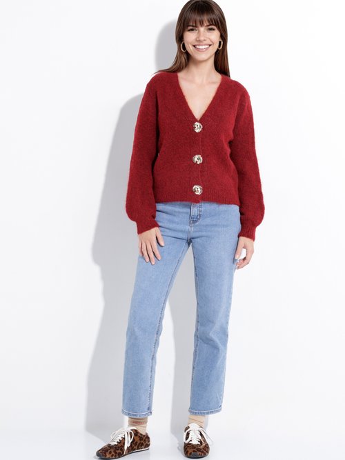 Gilet maille douce avec boutons bijoux Femme Rouge MQ-J002 SF1