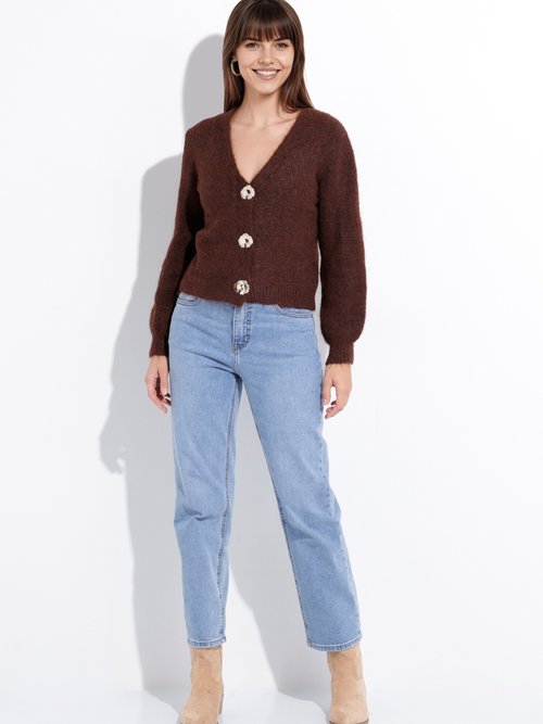 Gilet maille douce avec boutons bijoux Femme Marron MQ-J002 SF1