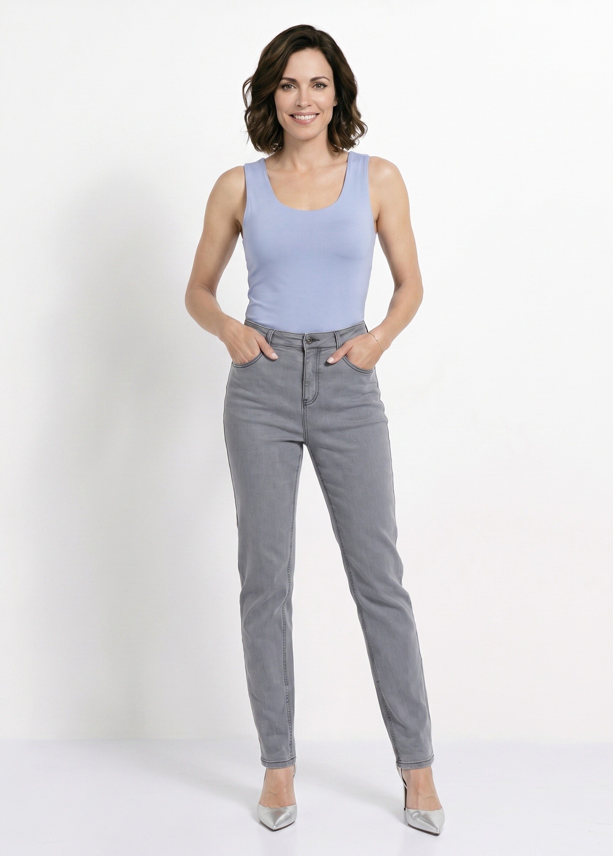 Jean taille haute coupe droite Femme Gris NIVOINE SI1