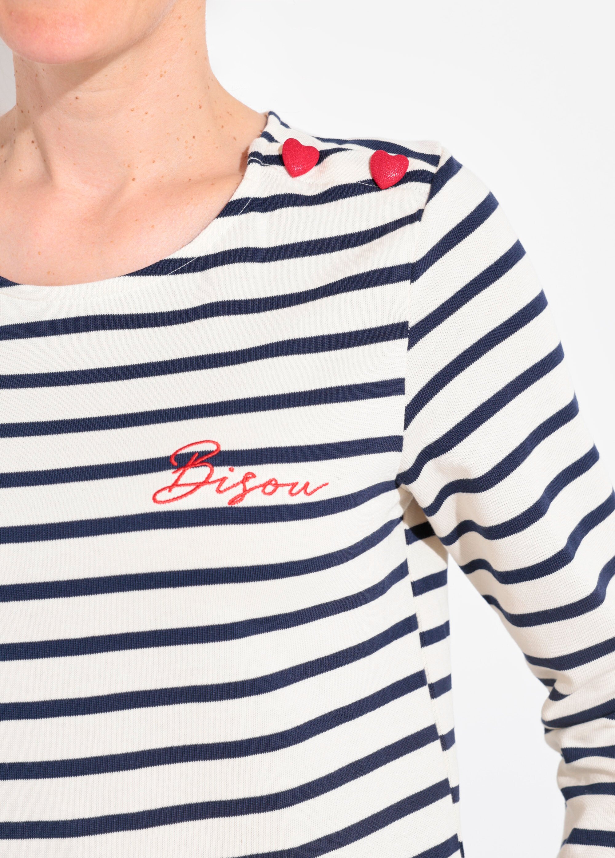 Marinière boutons épaule forme cœur Femme Blanc JB-B6140 DE1