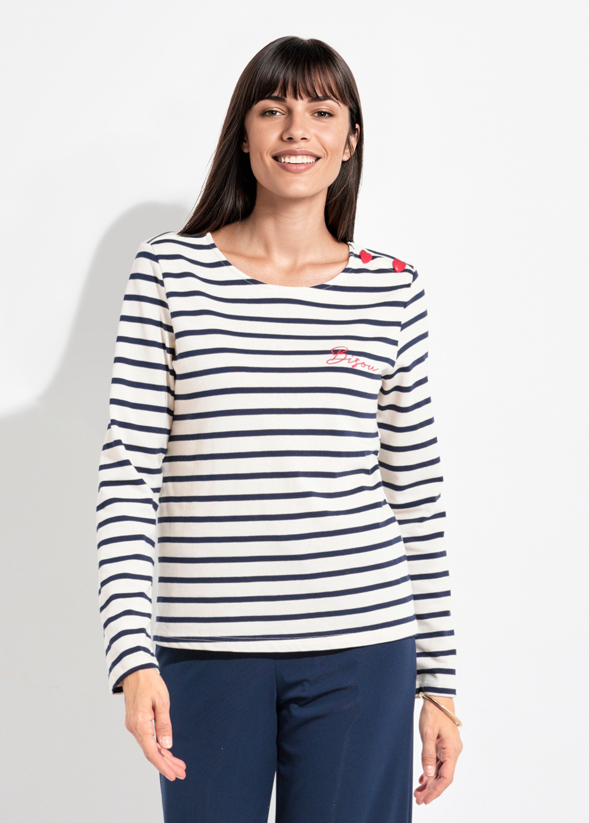 Marinière boutons épaule forme cœur Femme Blanc JB-B6140 FA1