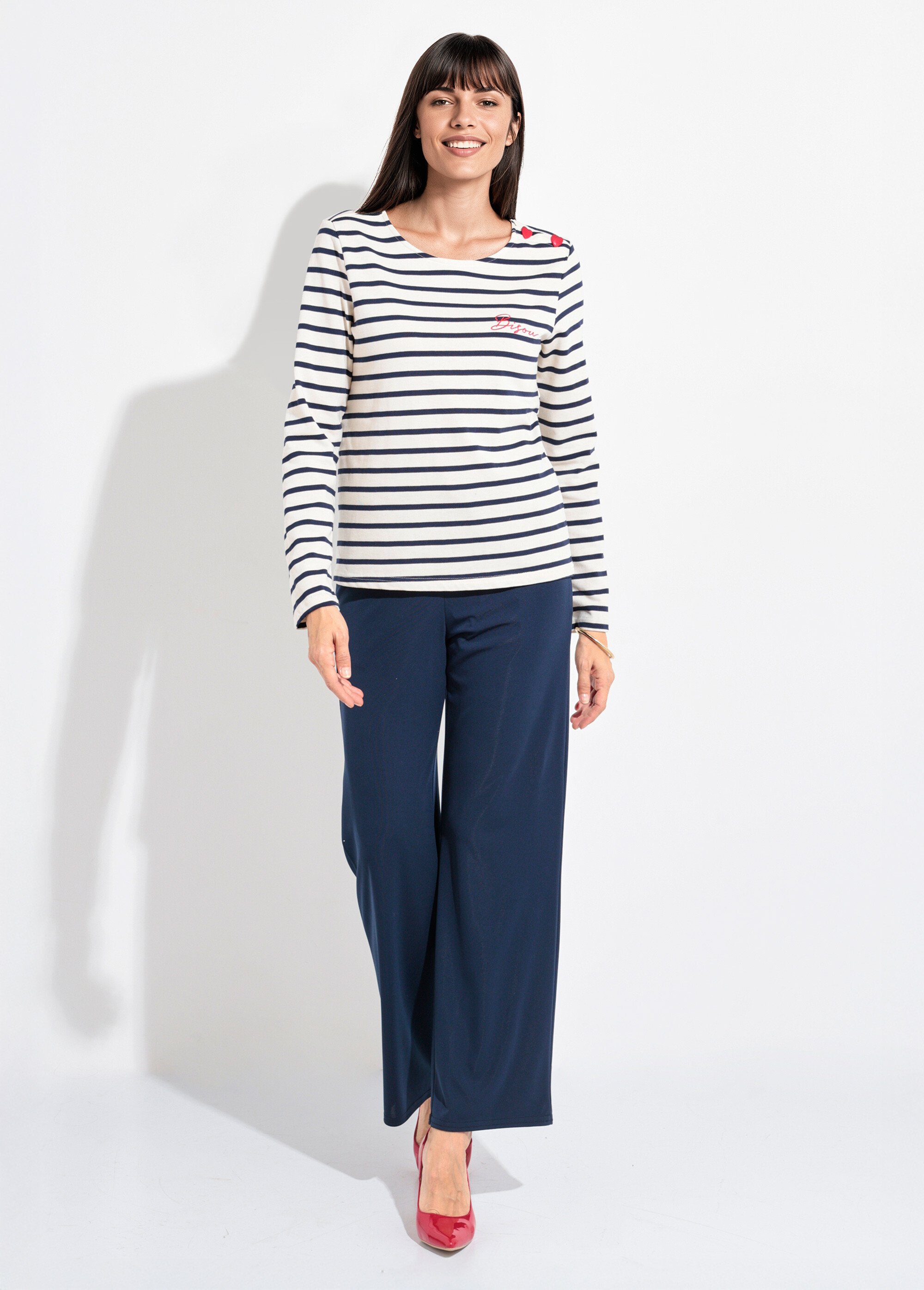 Marinière boutons épaule forme cœur Femme Blanc JB-B6140 SF1