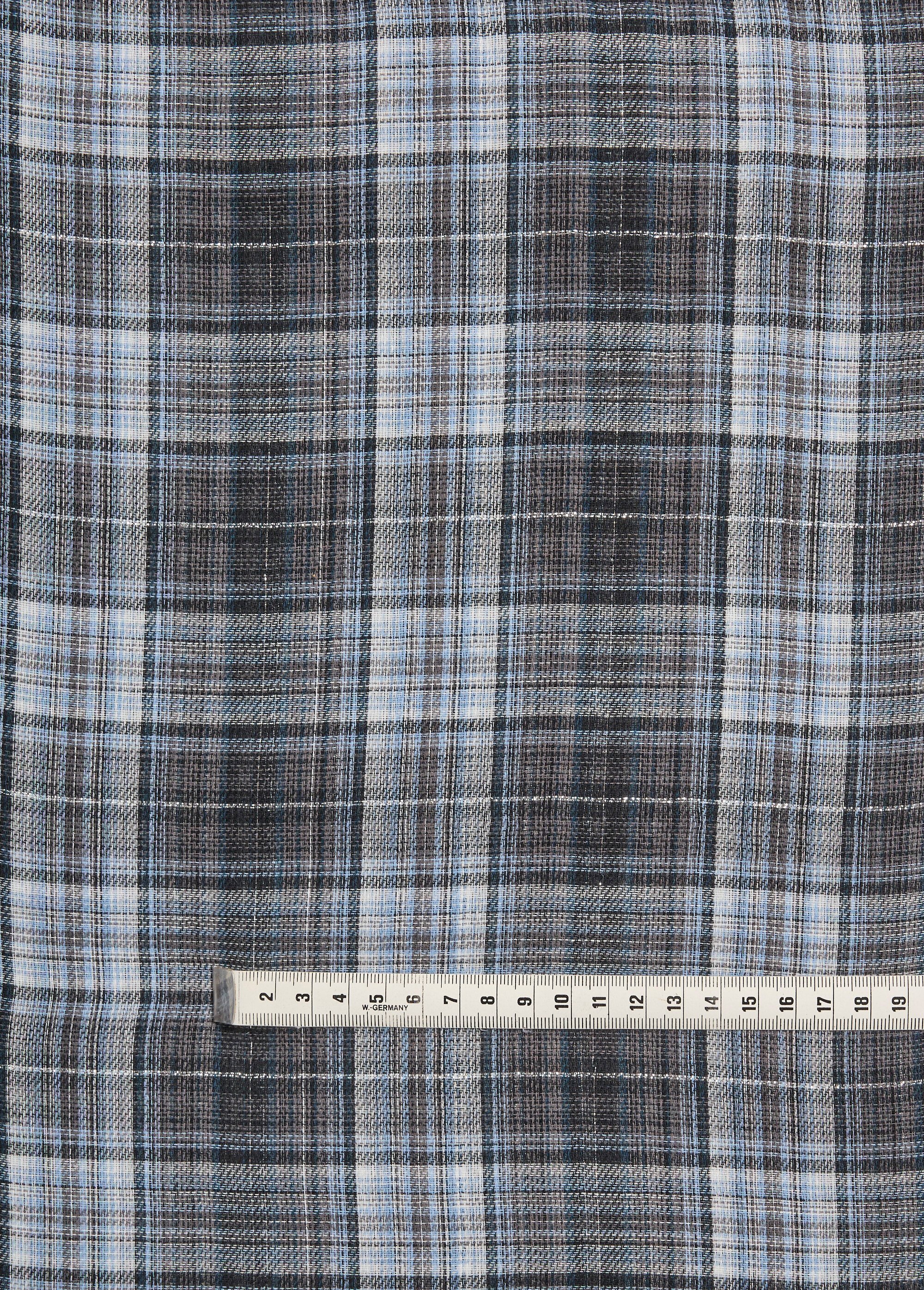 Coupon tissu carreaux foncés fil métallisé