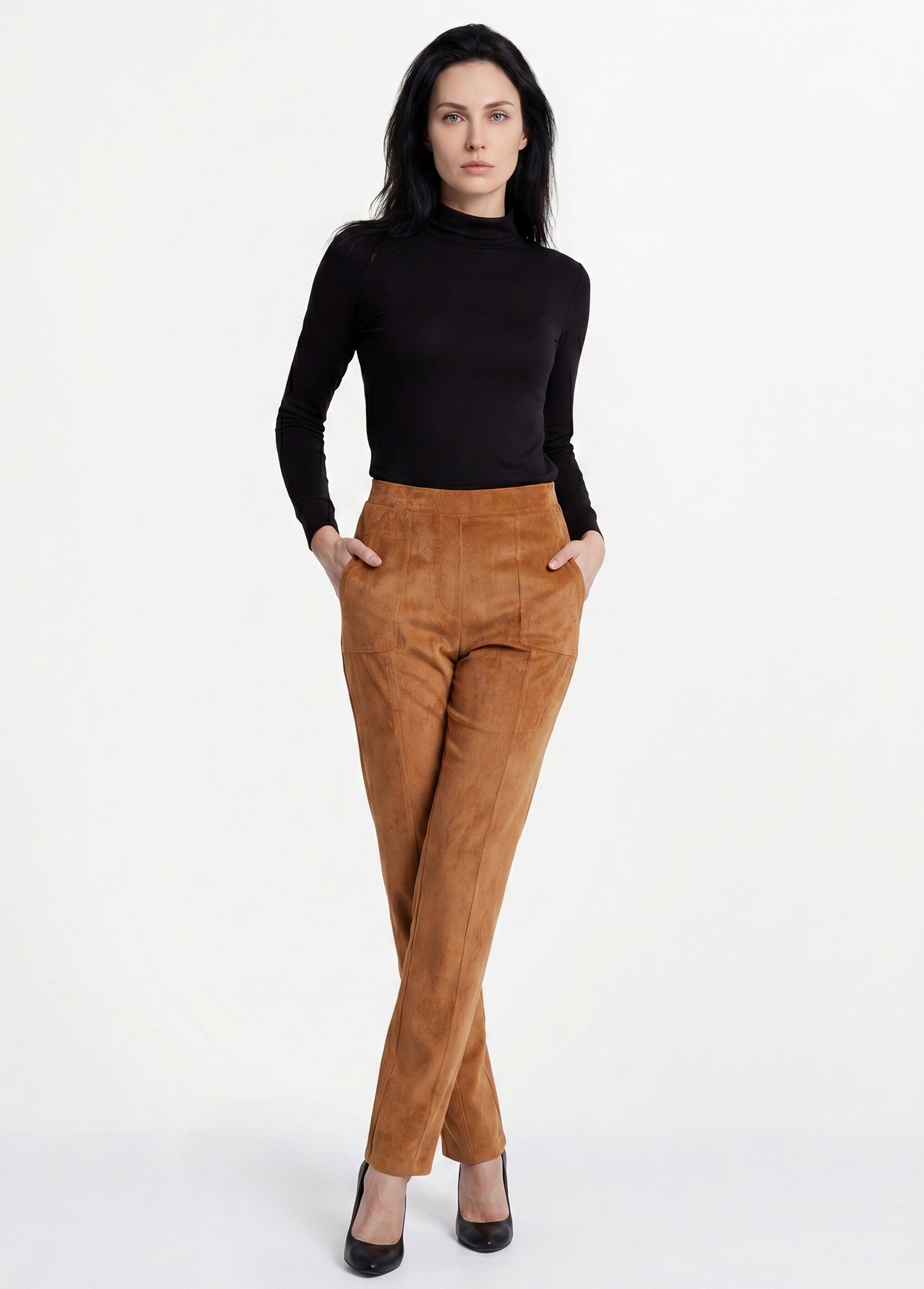 Pantalon droit taille élastiquée velours milleraies Femme Marron NAGEUR MV1