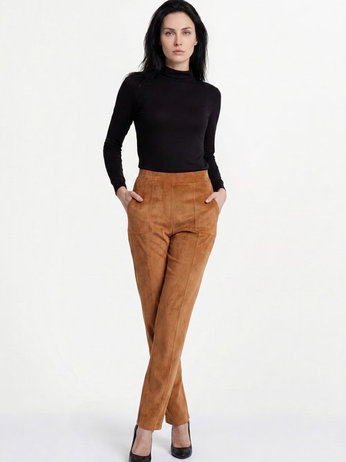 Pantalon droit taille élastiquée velours milleraies Femme Marron NAGEUR MV1