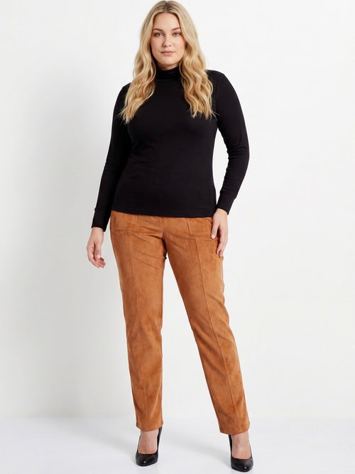Pantalon droit taille élastiquée velours milleraies Femme Grande Taille Marron NAGEUR SI1