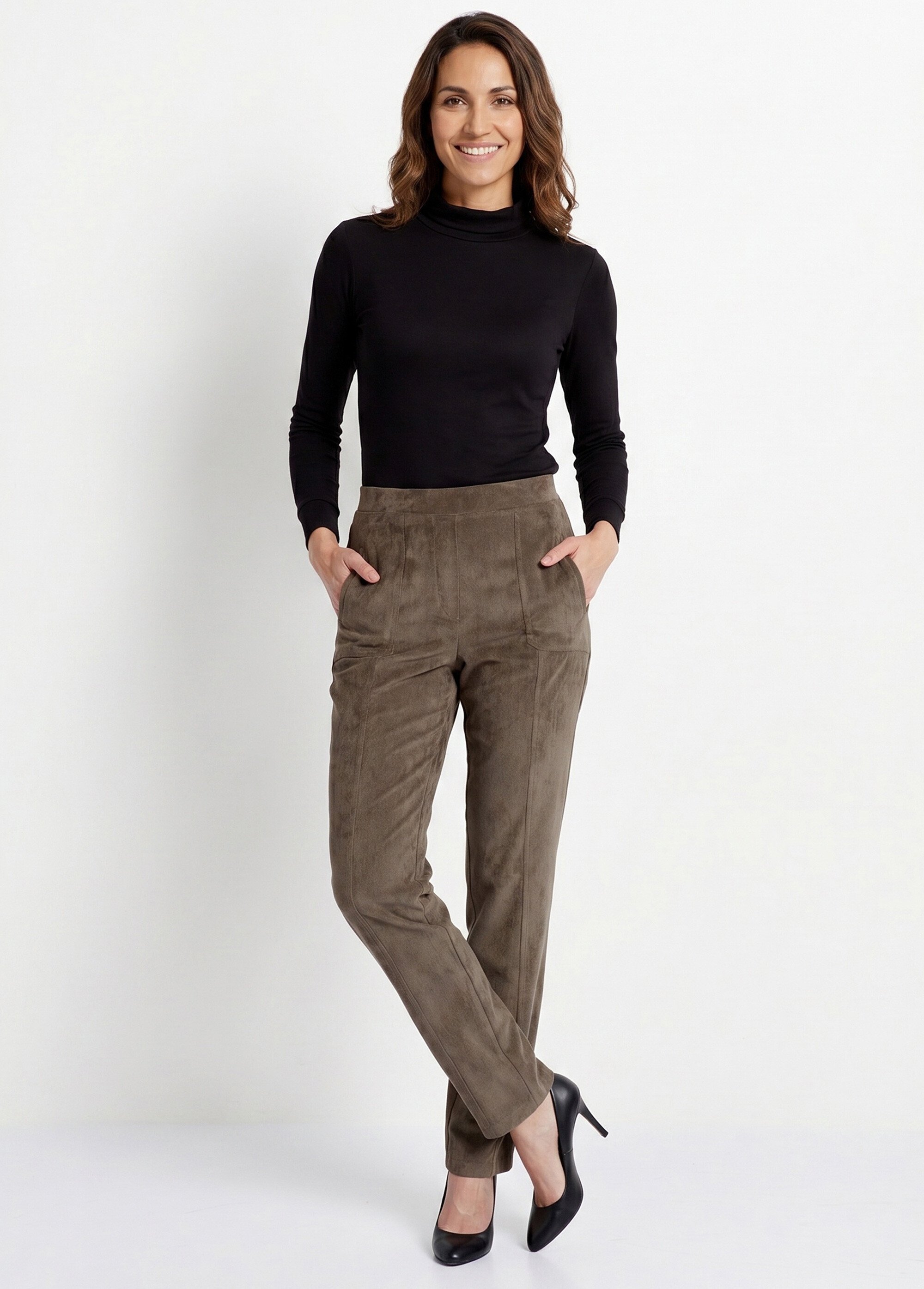 Pantalon droit taille élastiquée velours milleraies Femme Marron NAGEUR MV1