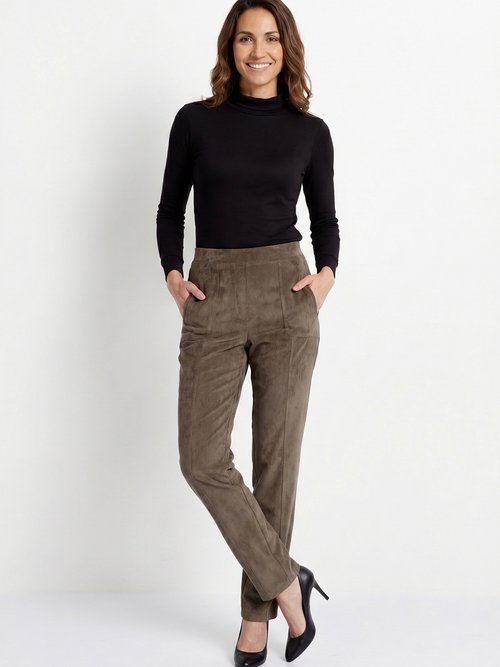 Pantalon droit taille élastiquée velours milleraies Femme Marron NAGEUR MV1