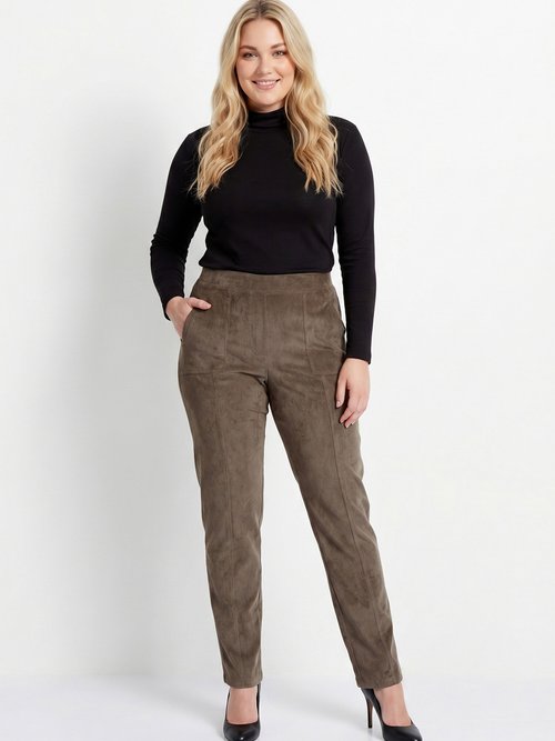 Pantalon droit taille élastiquée velours milleraies Femme Grande Taille Marron NAGEUR SI1