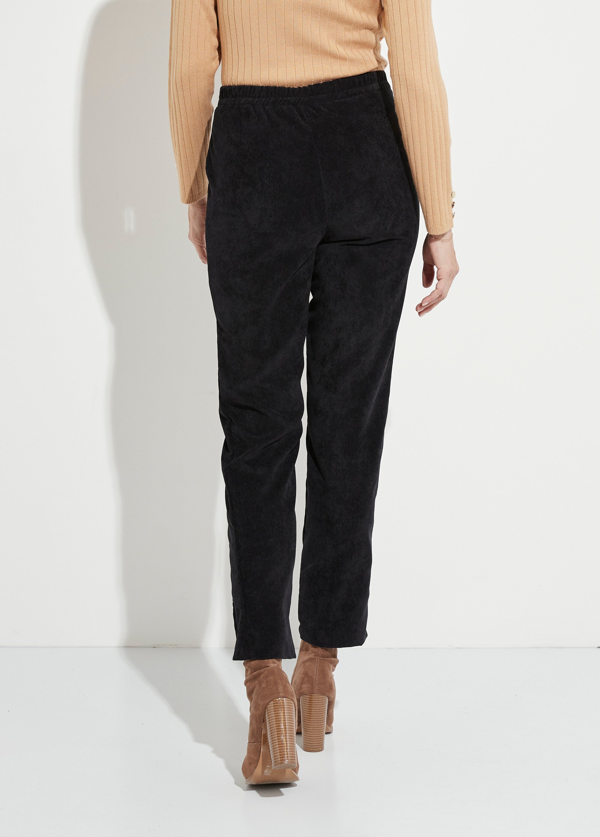 Pantalon droit taille élastiquée velours milleraies Femme Noir NAGEUR DO1