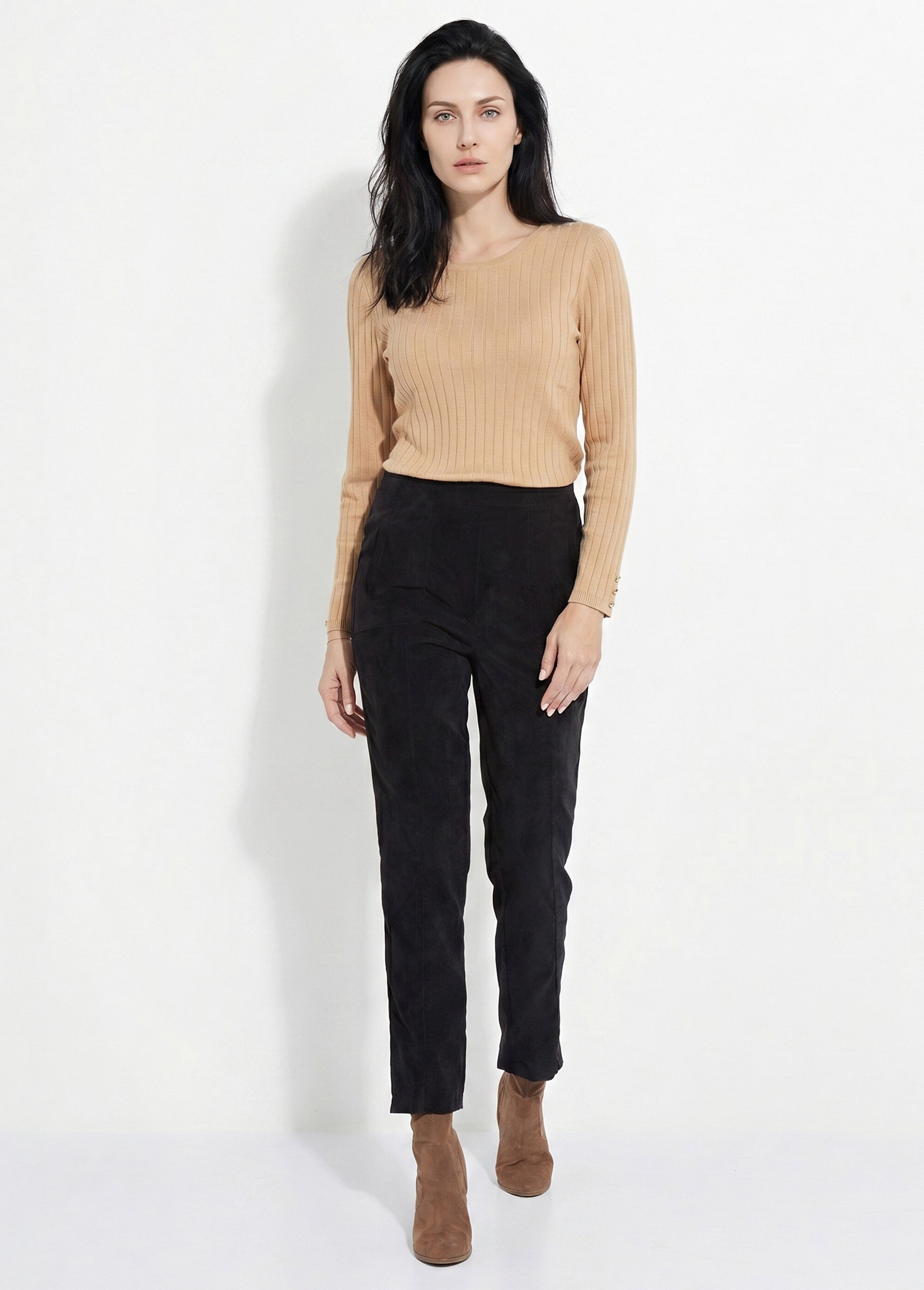 Pantalon droit taille élastiquée velours milleraies