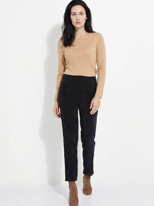 Pantalon droit taille élastiquée velours milleraies Femme Noir NAGEUR MV1