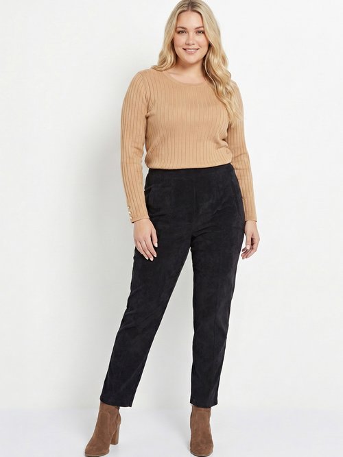 Pantalon droit taille élastiquée velours milleraies Femme Grande Taille Noir NAGEUR SI1