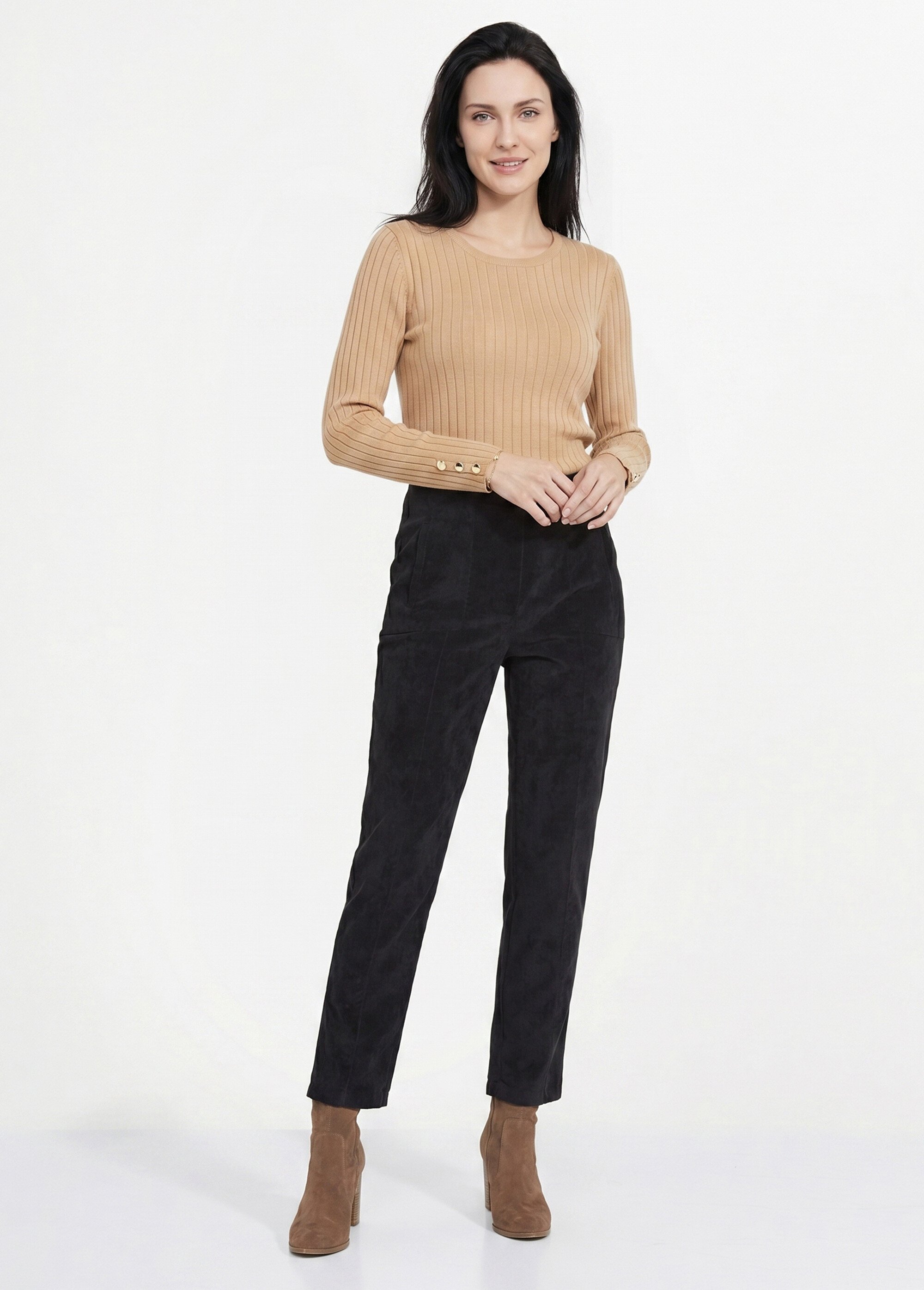 Pantalon droit taille élastiquée velours milleraies Femme Noir NAGEUR SI1