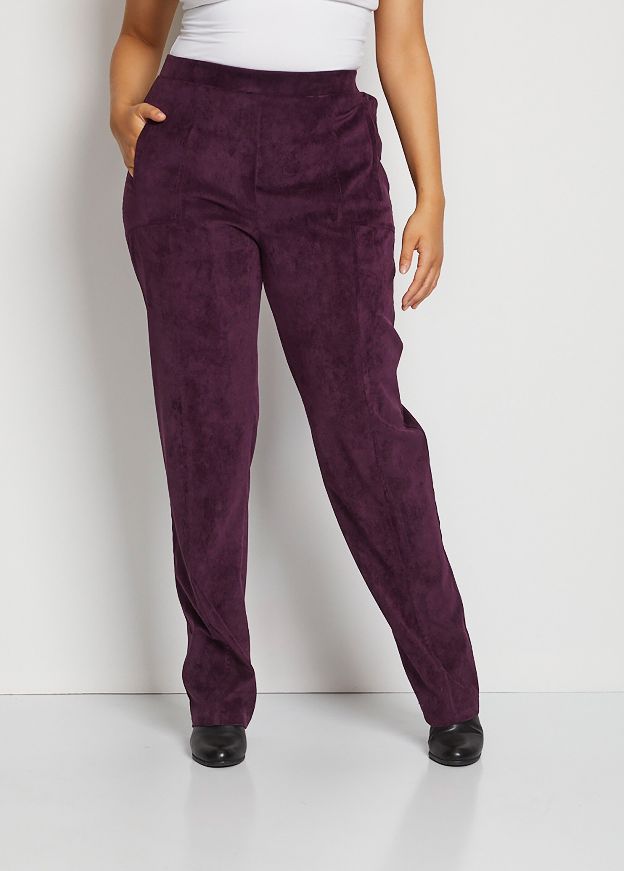 Pantalon droit taille élastiquée velours milleraies