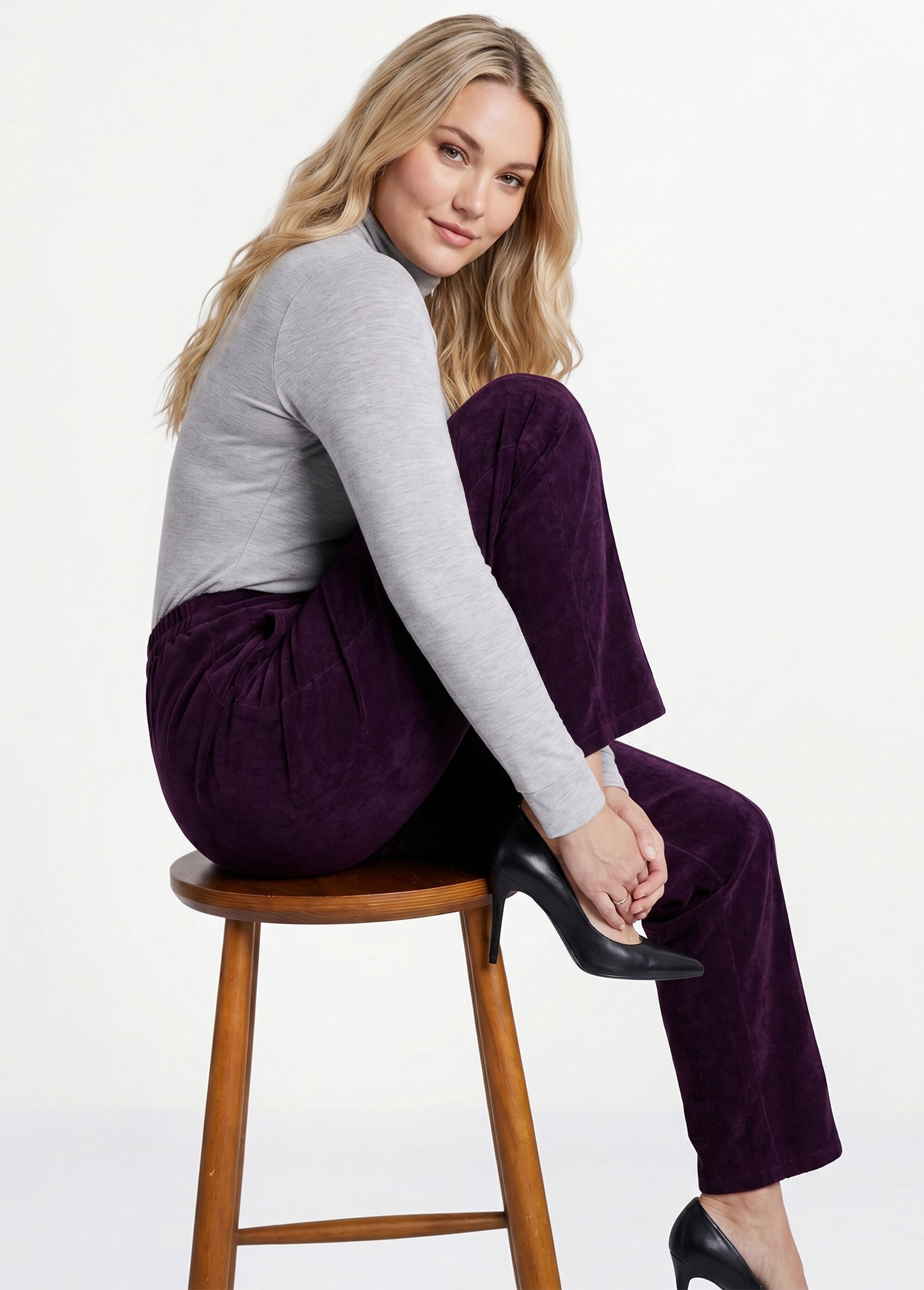 Pantalon droit taille élastiquée velours milleraies