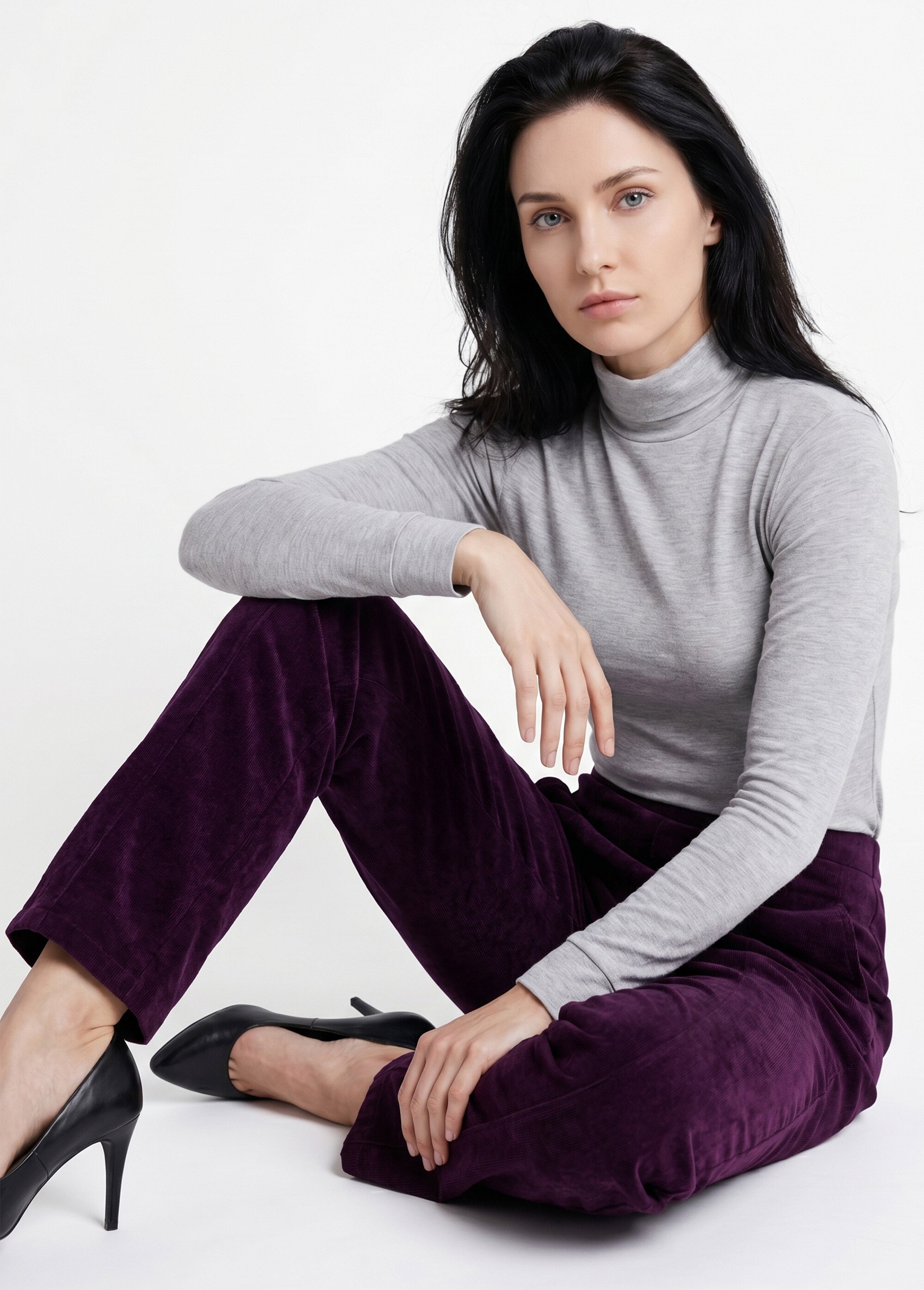 Pantalon droit taille élastiquée velours milleraies