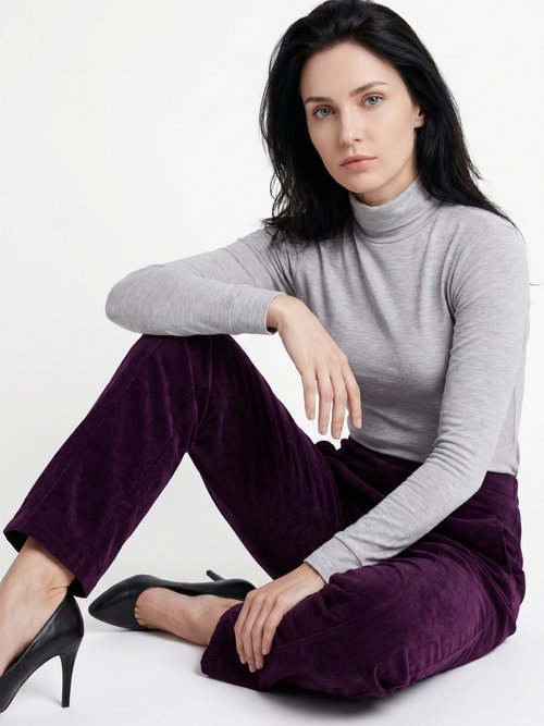 Pantalon droit taille élastiquée velours milleraies Femme Violet NAGEUR MV1