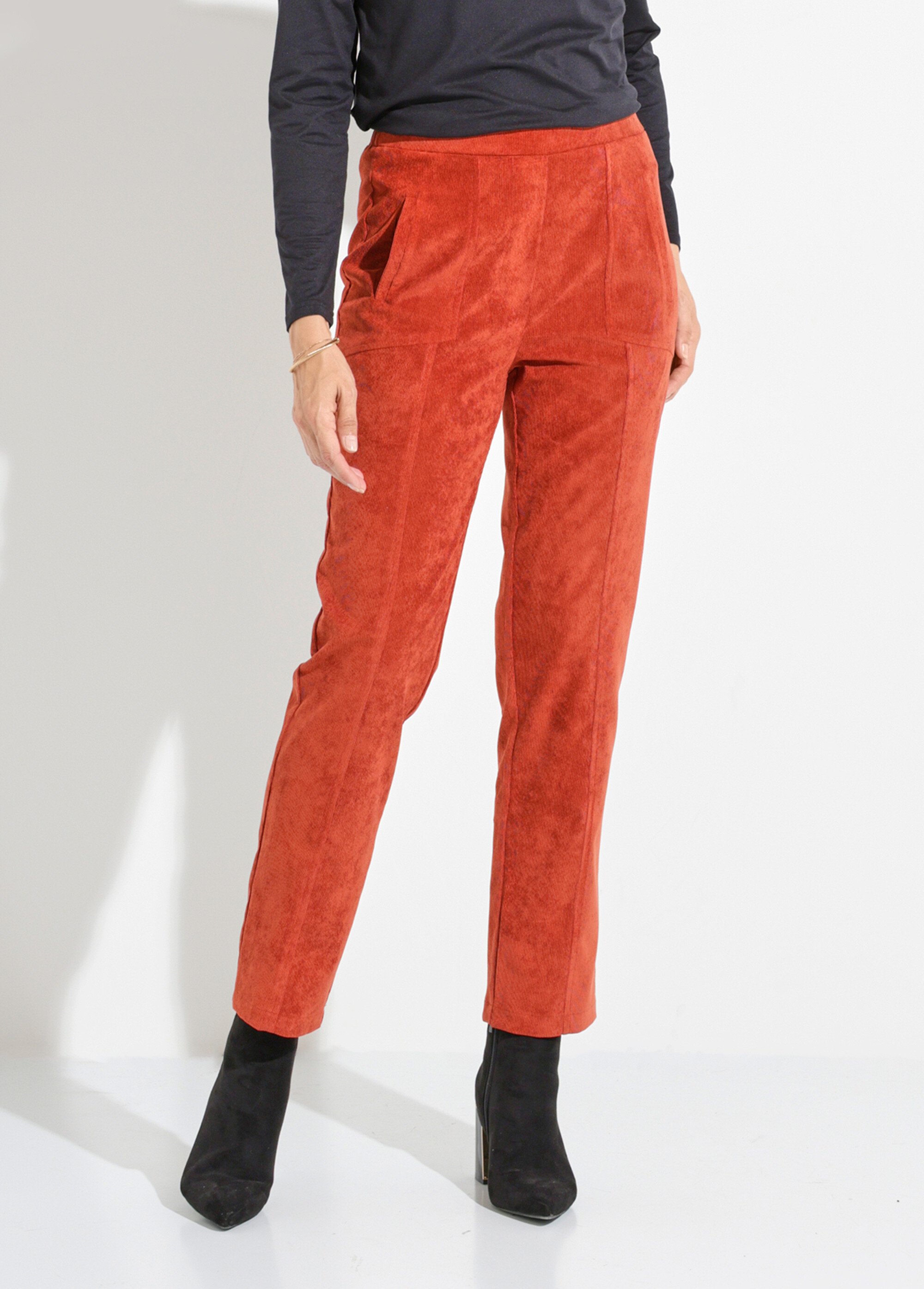 Pantalon droit taille élastiquée velours milleraies Femme Orange NAGEUR FA1