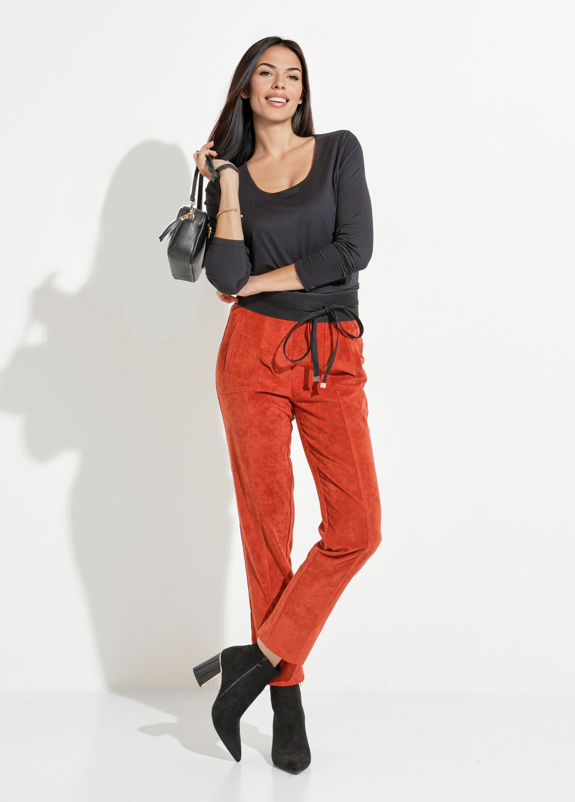 Pantalon droit taille élastiquée velours milleraies Femme Orange NAGEUR MV1