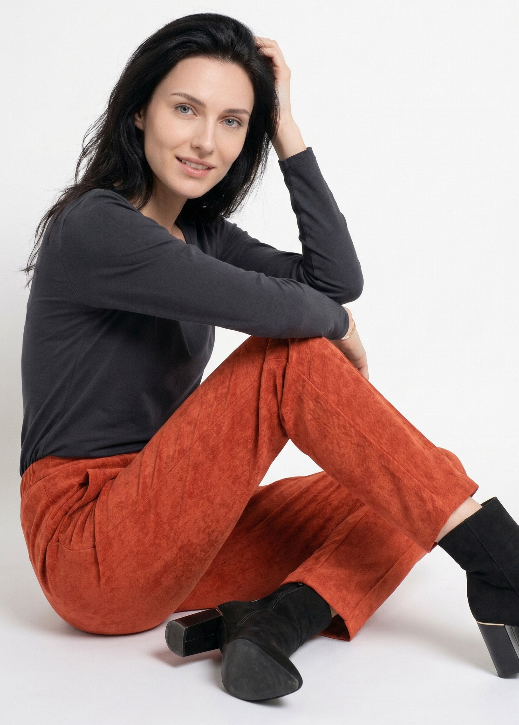 Pantalon droit taille élastiquée velours milleraies Femme Orange NAGEUR MV1