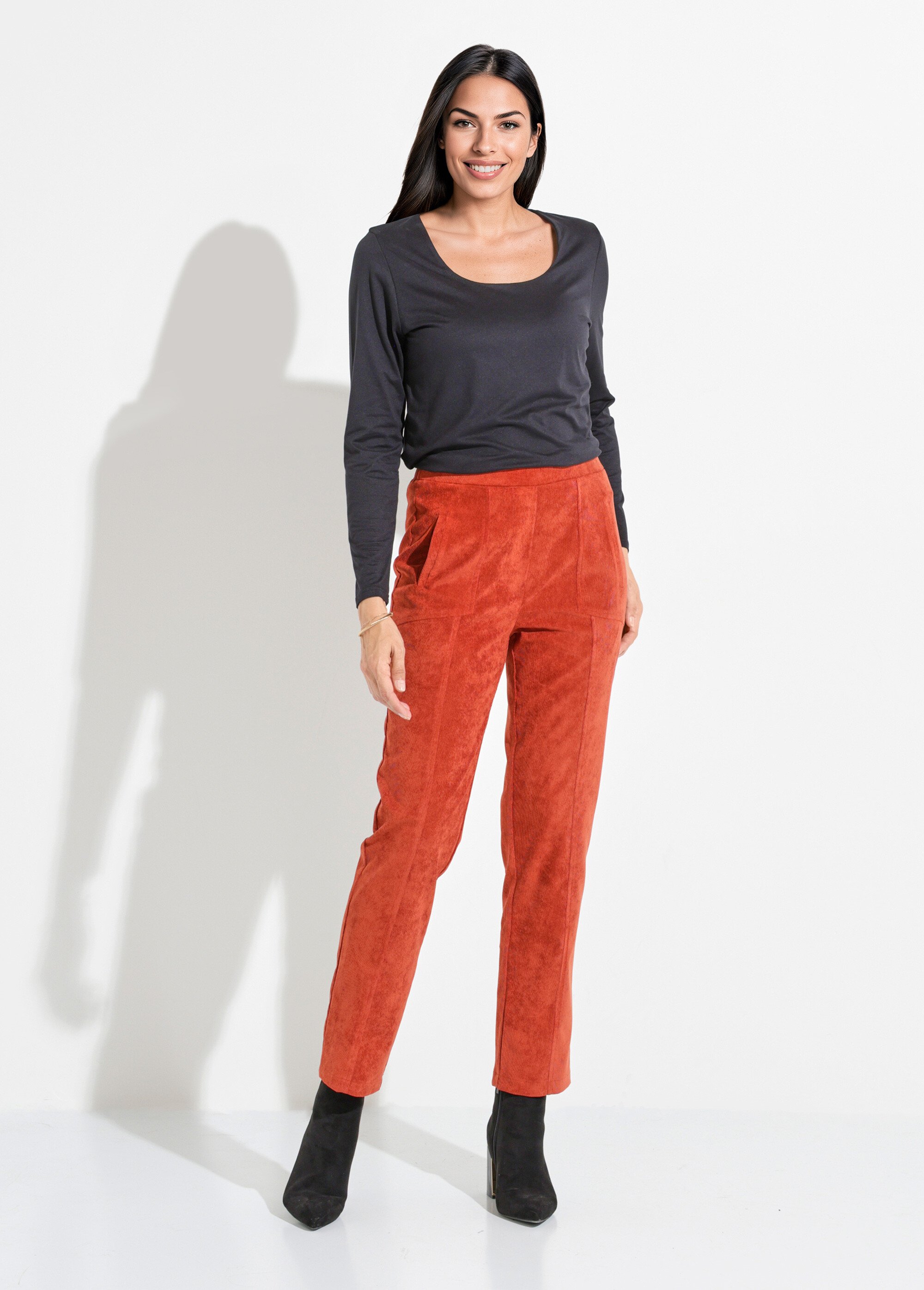 Pantalon droit taille élastiquée velours milleraies Femme Orange NAGEUR SF1
