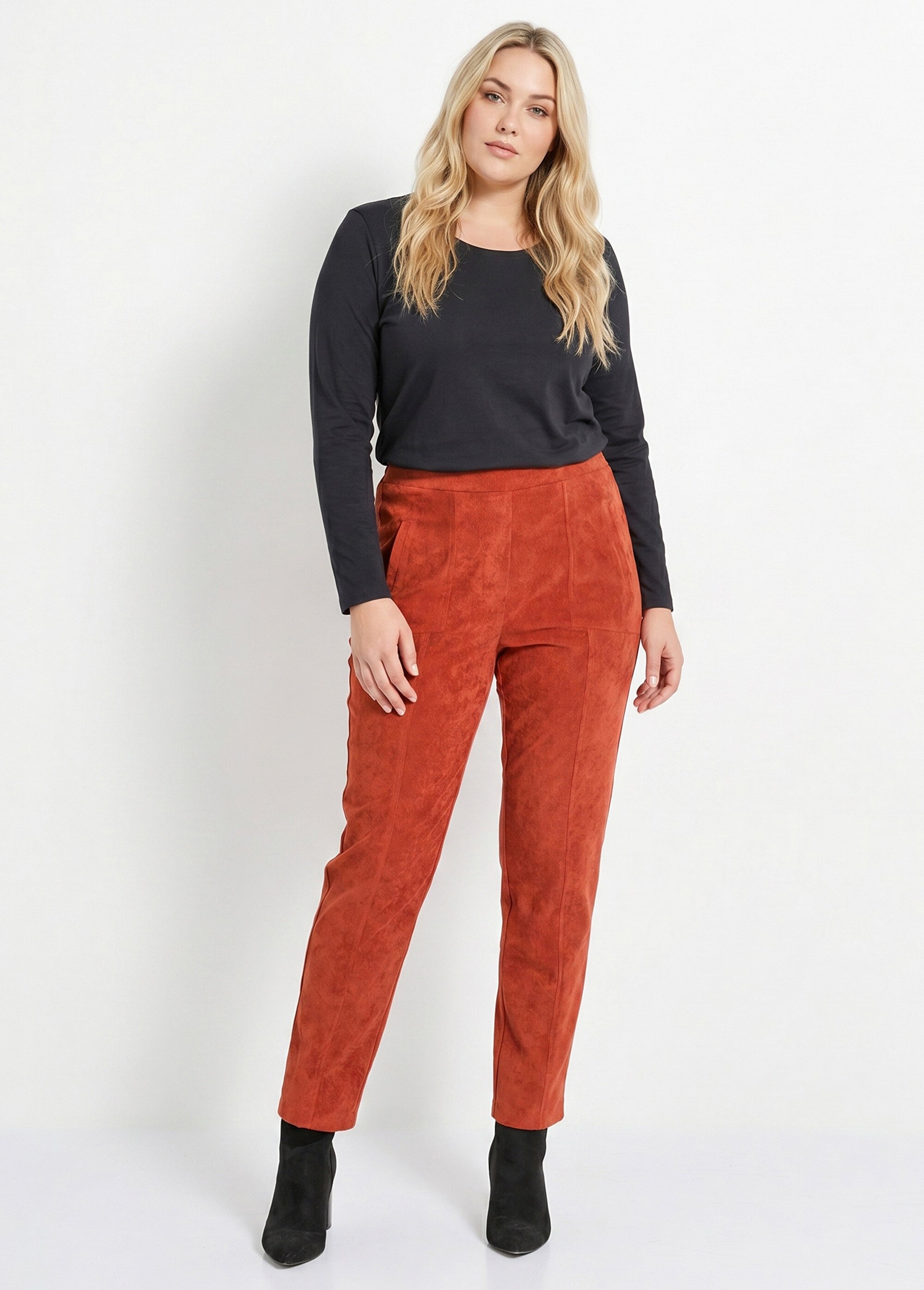 Pantalon droit taille élastiquée velours milleraies Femme Grande Taille Orange NAGEUR SI1