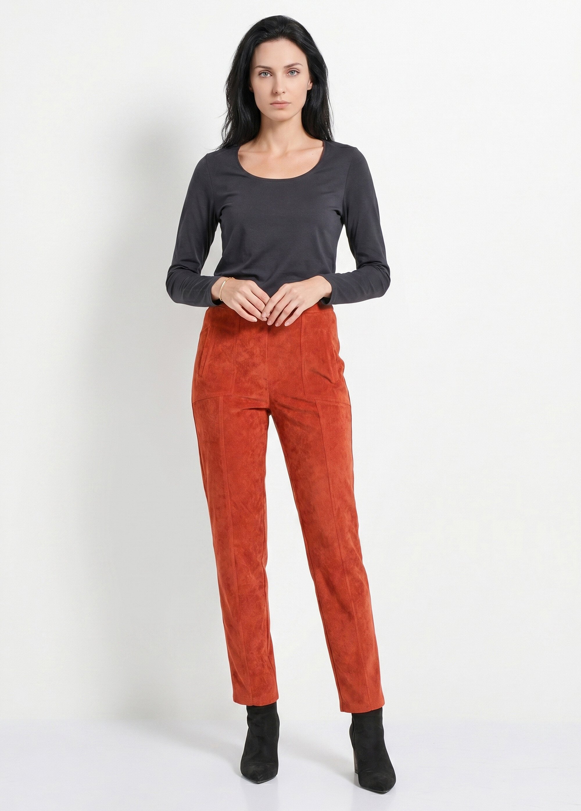 Pantalon droit taille élastiquée velours milleraies Femme Orange NAGEUR SI1