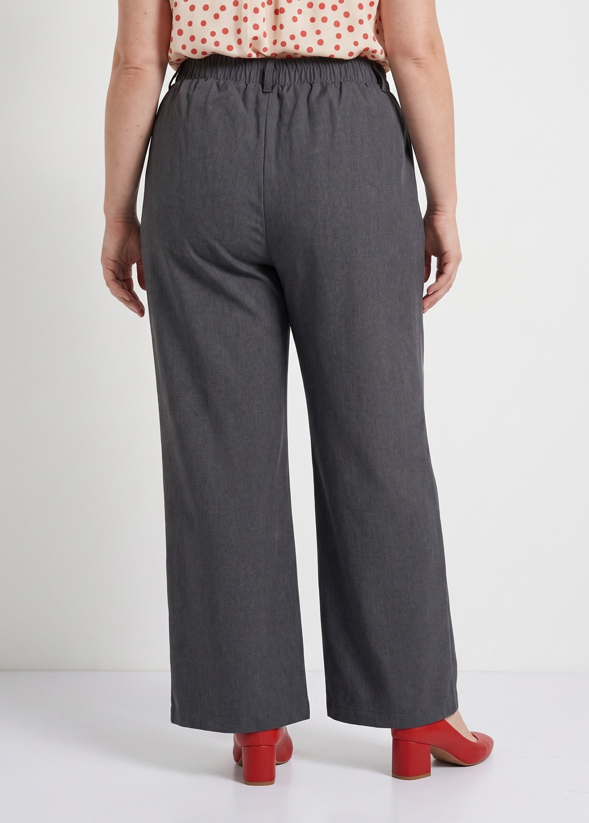 Pantalon large chiné taille élastiquée Femme Grande Taille Gris CHY-AB051-1 DO1