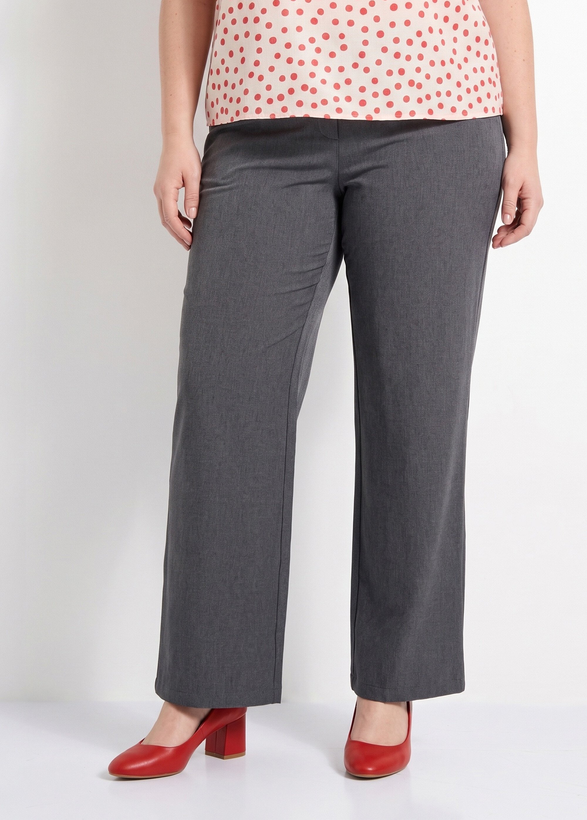 Pantalon large chiné taille élastiquée Femme Grande Taille Gris CHY-AB051-1 FA1