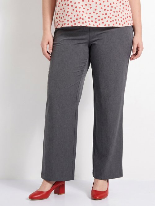Pantalon large chiné taille élastiquée Femme Grande Taille Gris CHY-AB051-1 FA1