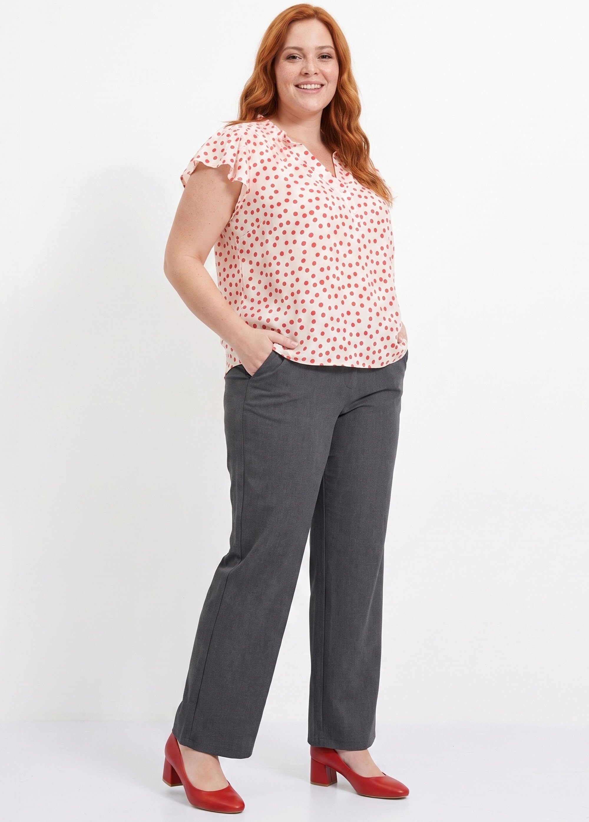 Pantalon large chiné taille élastiquée Femme Grande Taille Gris CHY-AB051-1 MV1