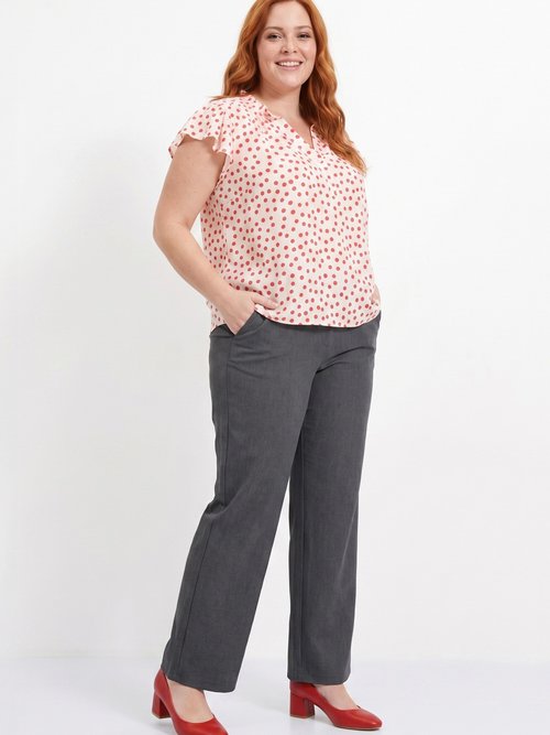Pantalon large chiné taille élastiquée Femme Grande Taille Gris CHY-AB051-1 MV1
