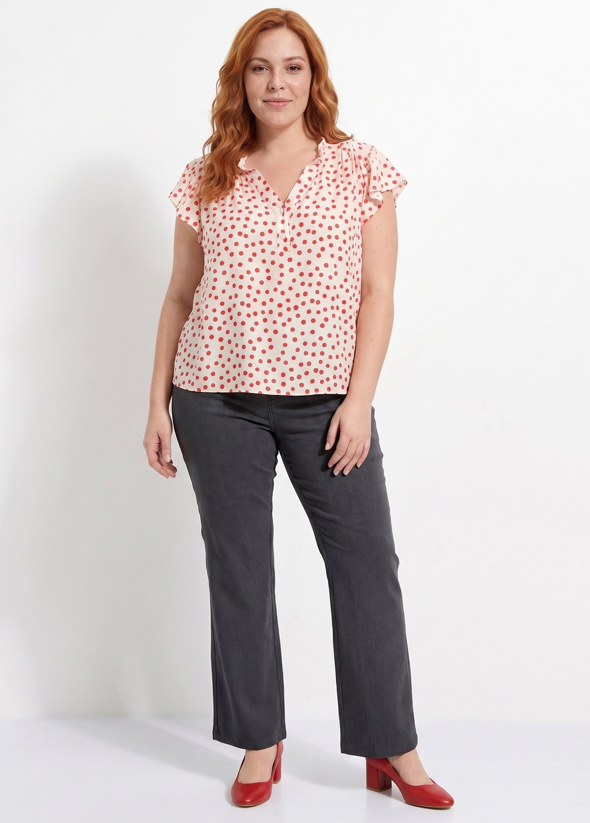 Pantalon large chiné taille élastiquée Femme Grande Taille Gris CHY-AB051-1 SI1