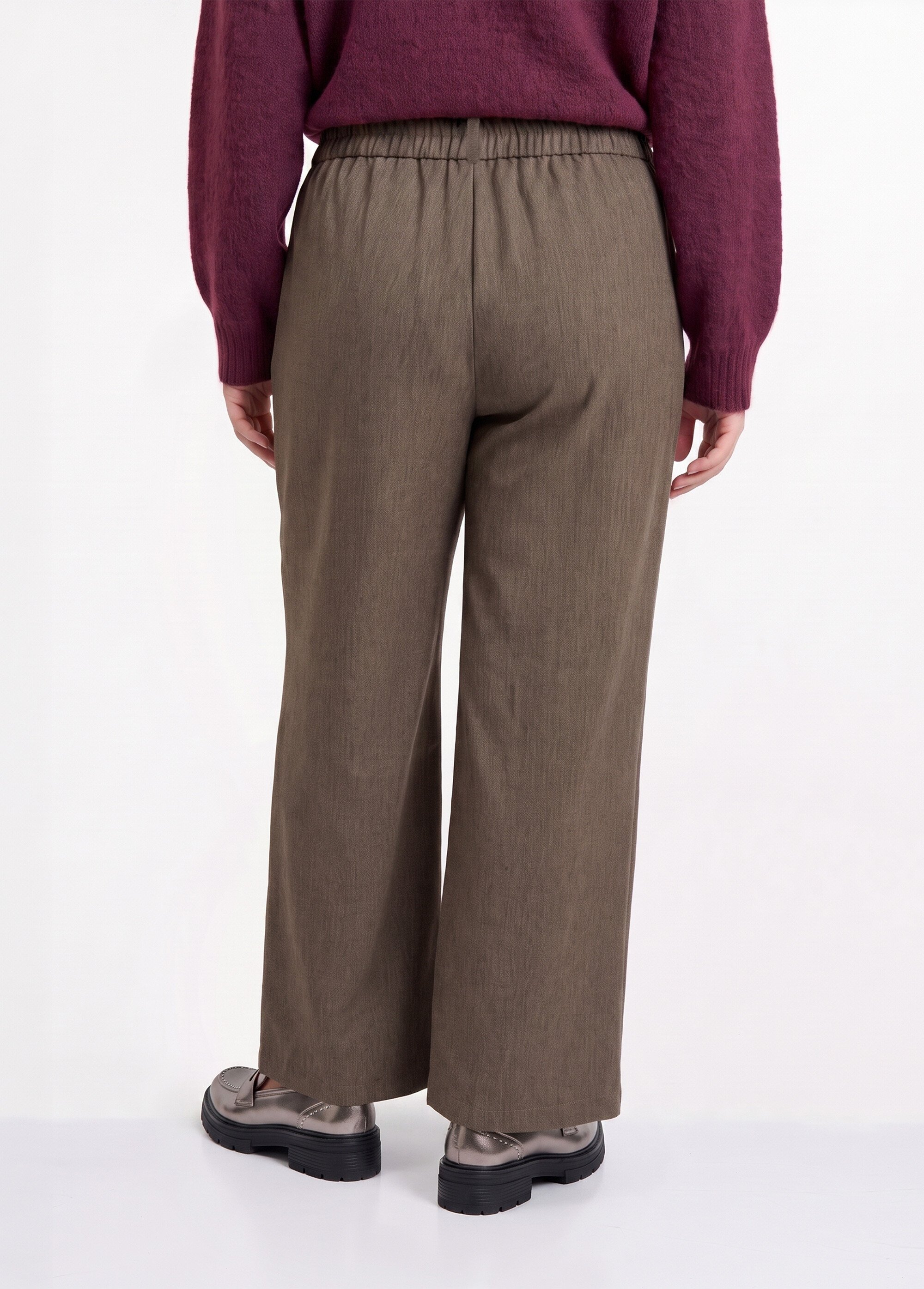 Pantalon large chiné taille élastiquée Femme Grande Taille Marron CHY-AB051-1 DO1