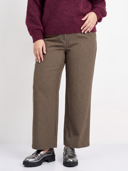 Pantalon large chiné taille élastiquée Femme Grande Taille Marron CHY-AB051-1 FA1